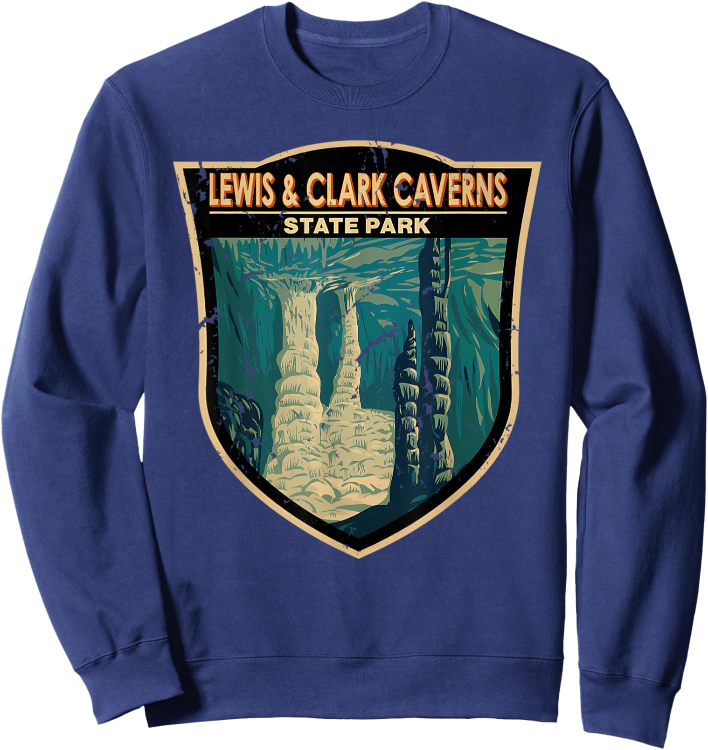 Vintage Lewis And Clark Caverns State Park Montana Badge Sweatshirt - Sweatshirt | Navy
