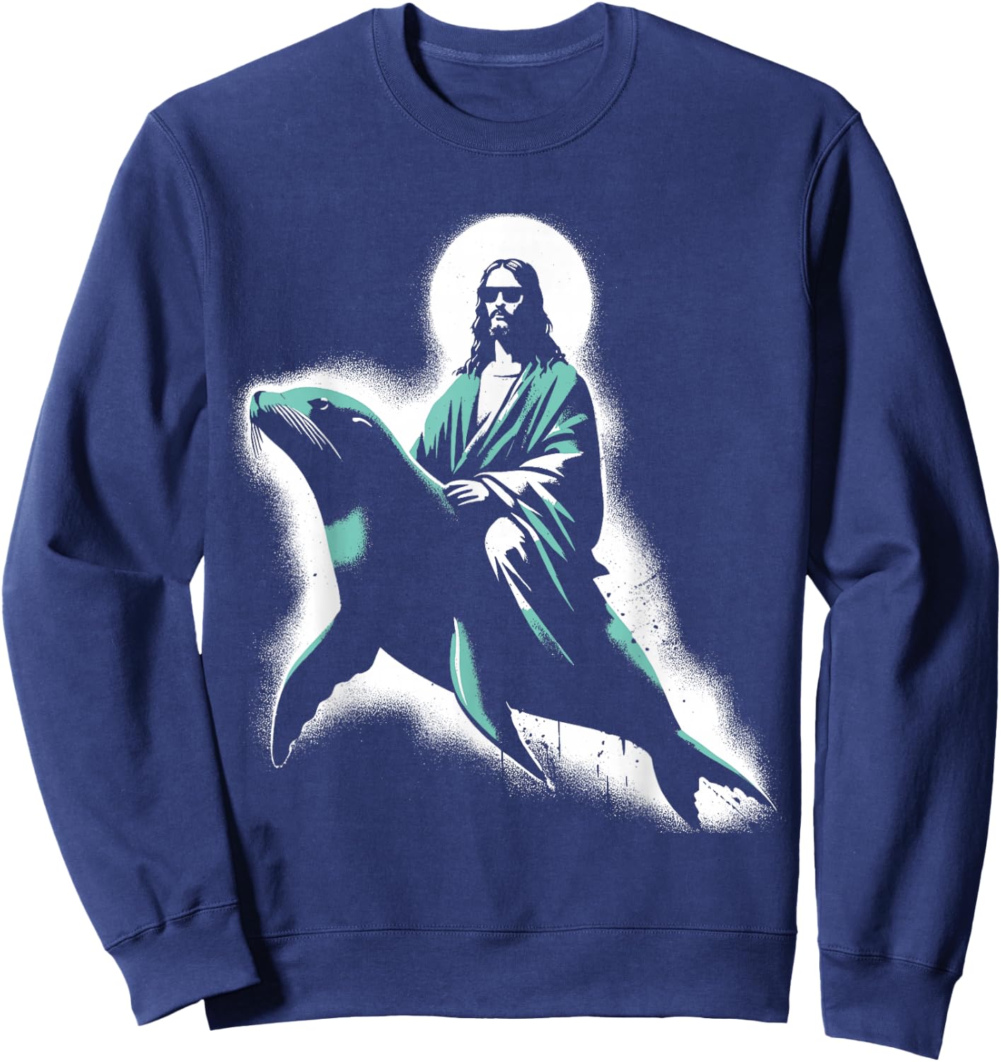 Jesus Riding A Sea Lion - Funny Christian Religious Seal Sweatshirt - Sweatshirt | Navy