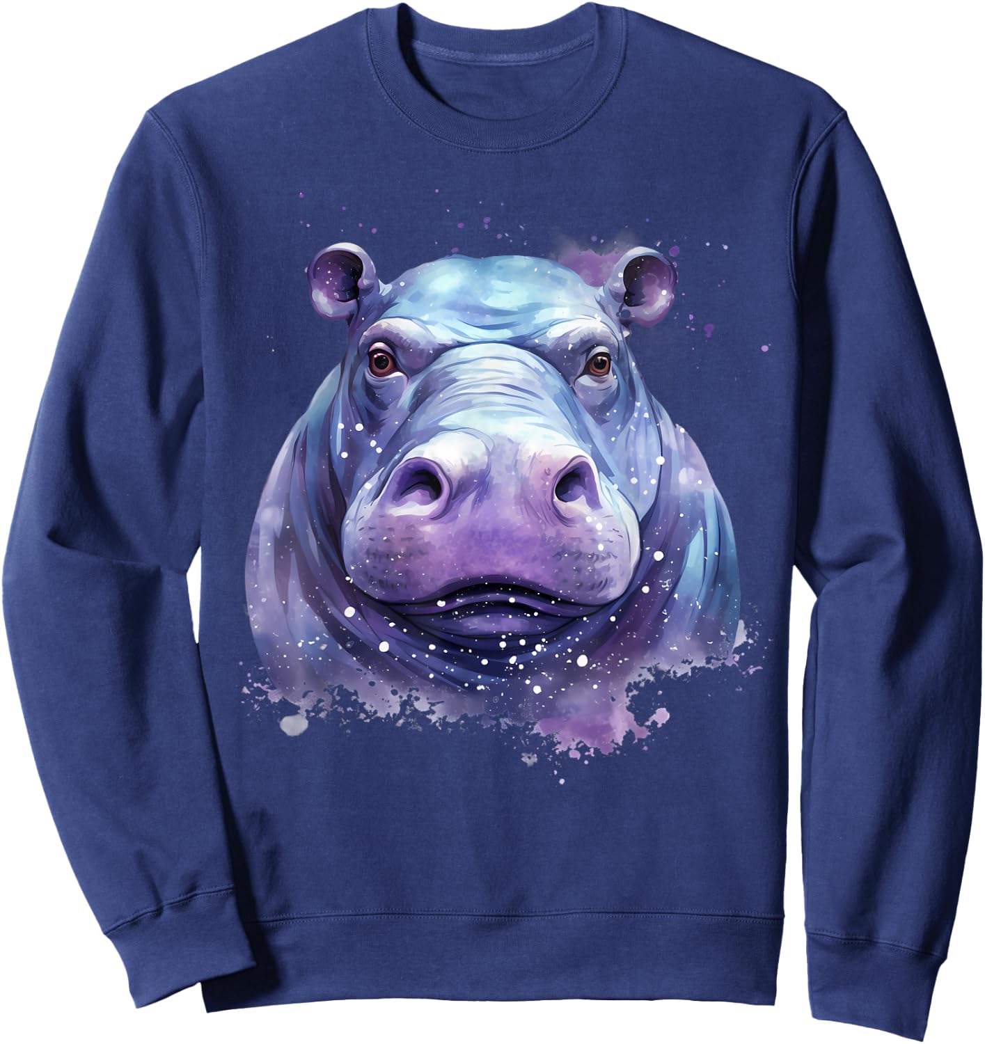 Hippo Portrait Wildlife Colourful Animal Print Hippopotamus Sweatshirt - Sweatshirt | Navy