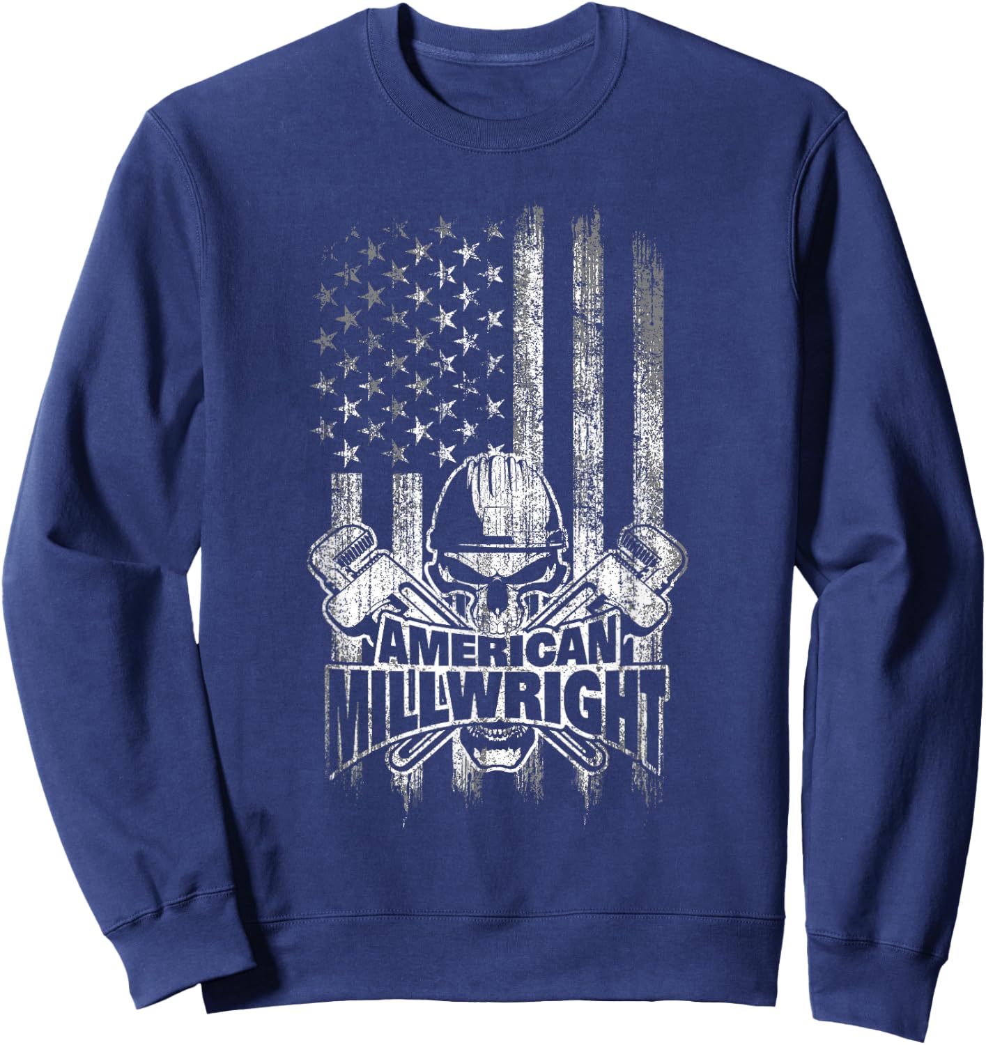Millwright Skull and Wrenches American Flag Sweatshirt - Sweatshirt | Navy