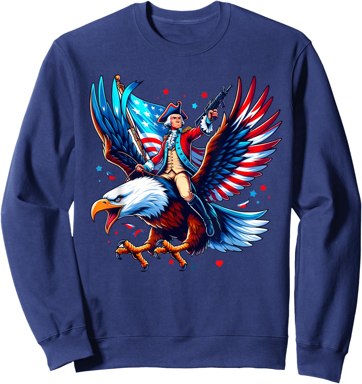 Eagle-Clad George Washington Patriot - 4th of July Sweatshirt - Sweatshirt | Navy