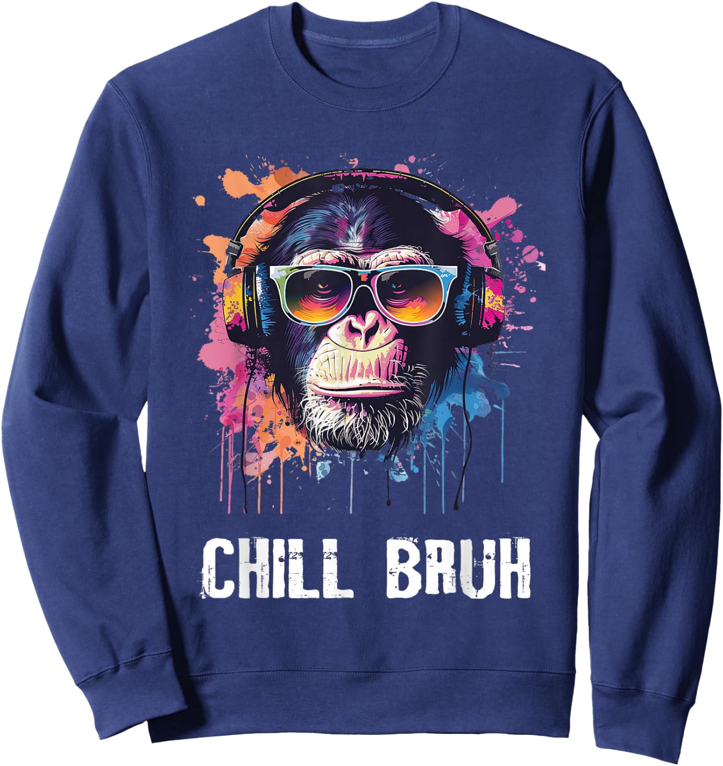 Chill Bruh DJ Monkey Sunglasses Teens Boys Men Sweatshirt - Sweatshirt | Navy