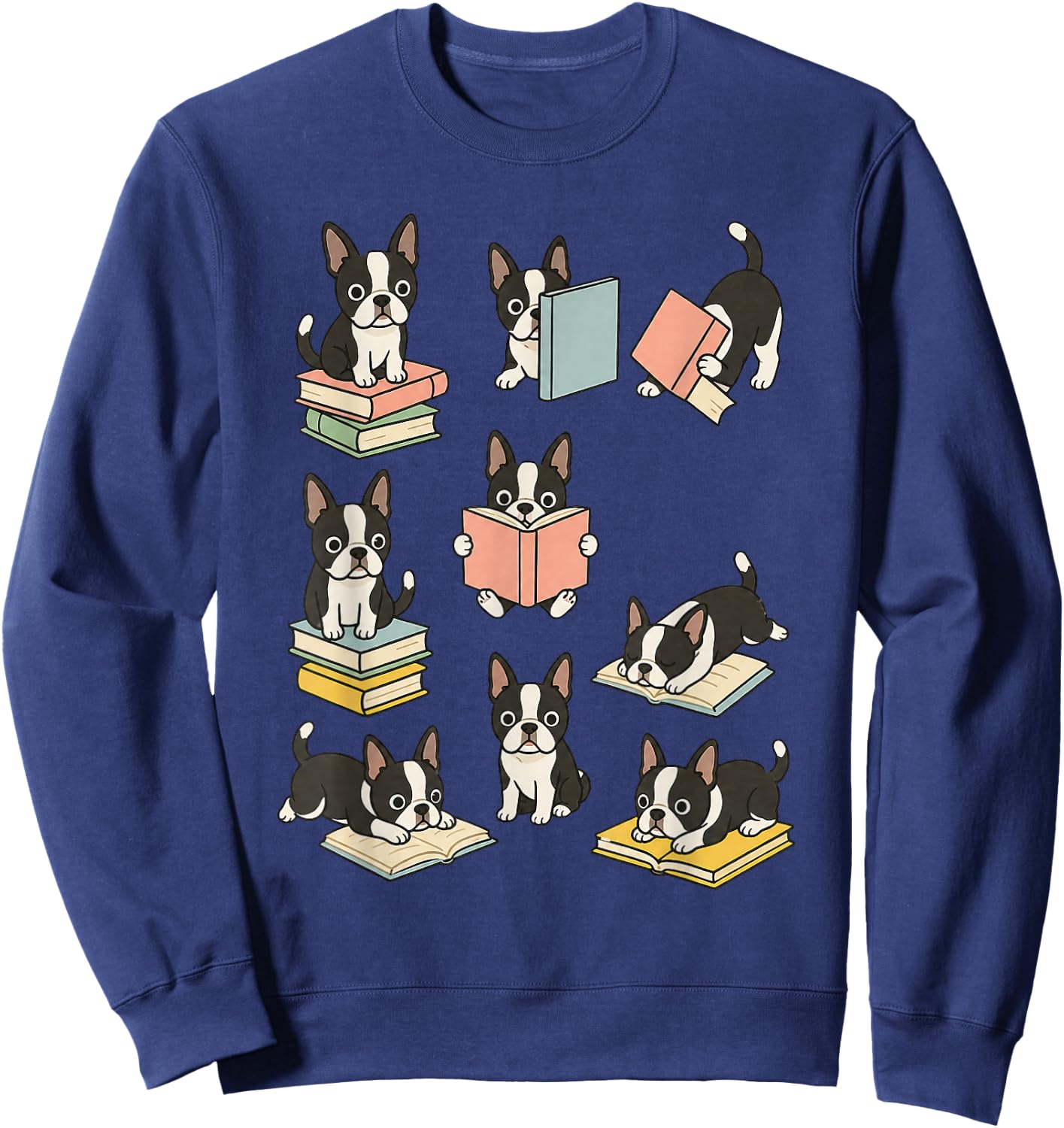 Cute Dog Boston Terrier Reading Book Sweatshirt - Sweatshirt | Navy