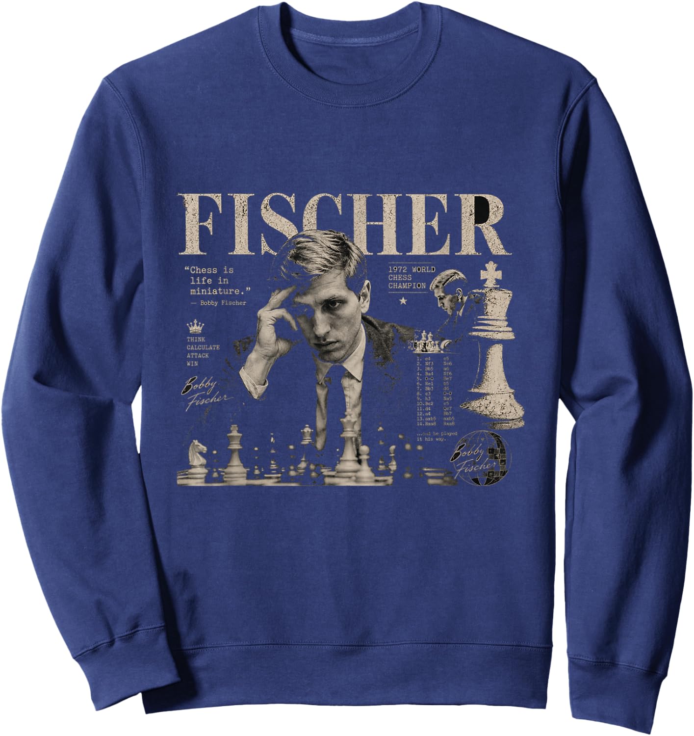 Bobby Fischer Chess Legend Vintage Portrait Sweatshirt - Sweatshirt | Navy
