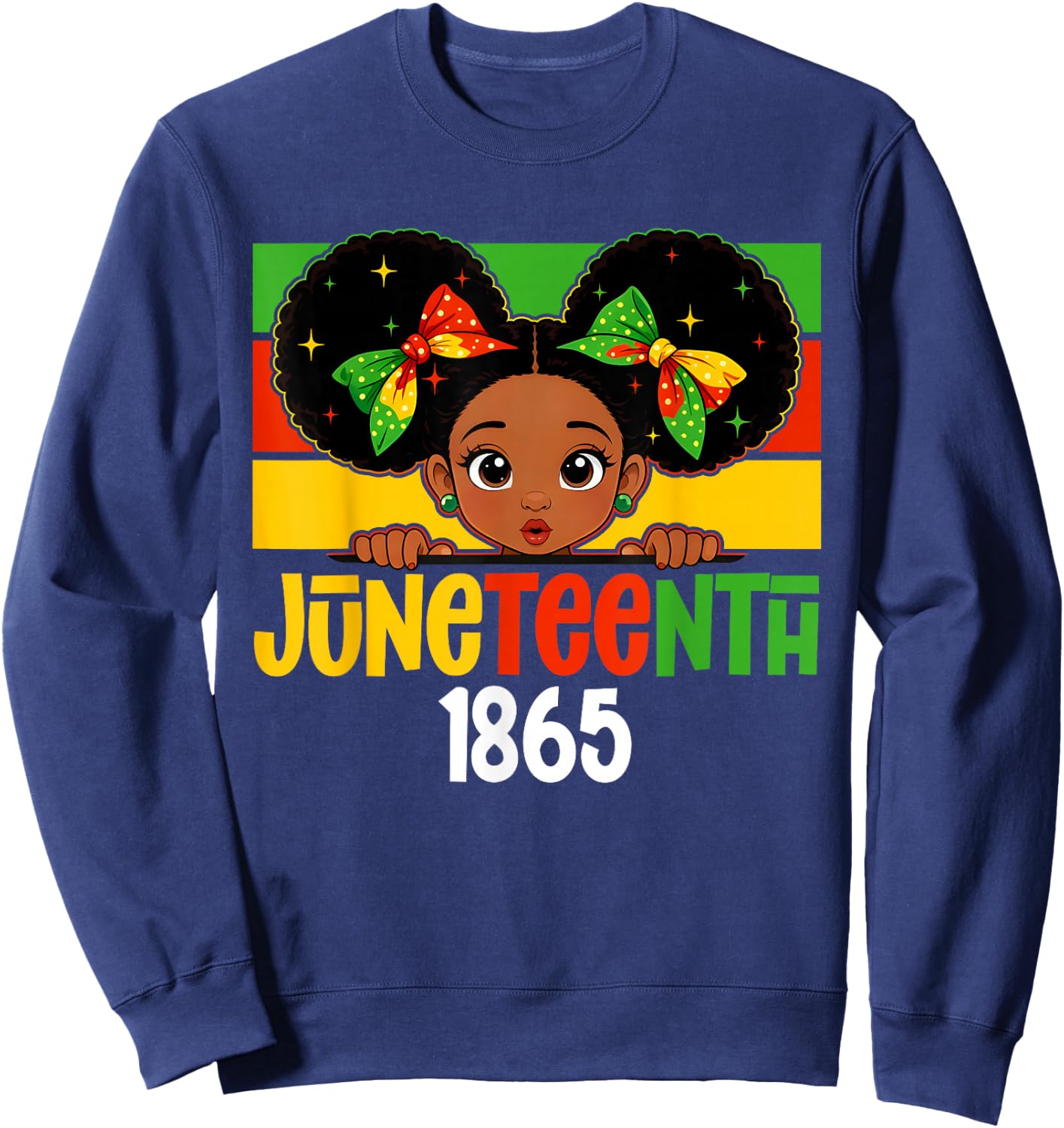 Juneteenth 1865 Afro Princess Bow Kids Girls Black History Sweatshirt - Sweatshirt | Navy