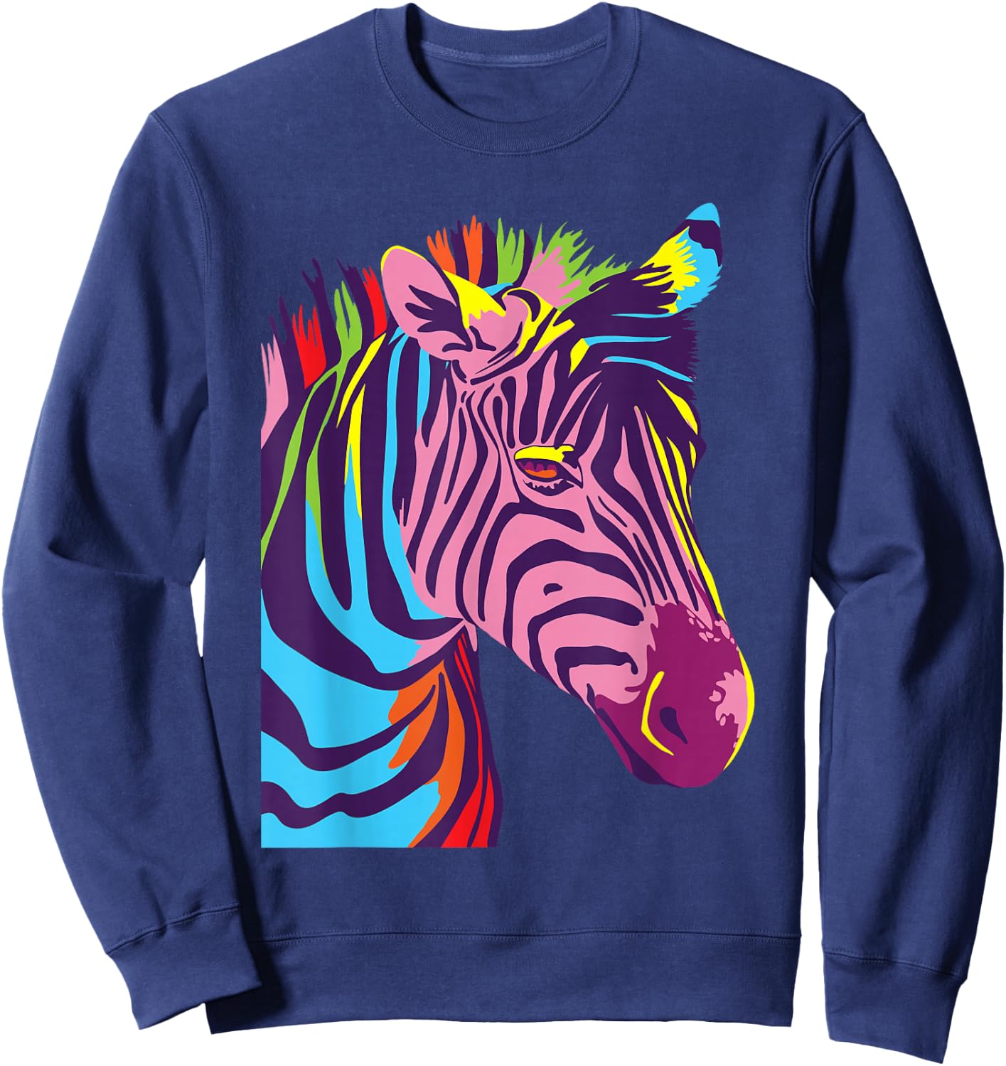 Colorful Zebra Head - Wildlife Biologist Zookeeper Zoologist Sweatshirt - Sweatshirt | Navy