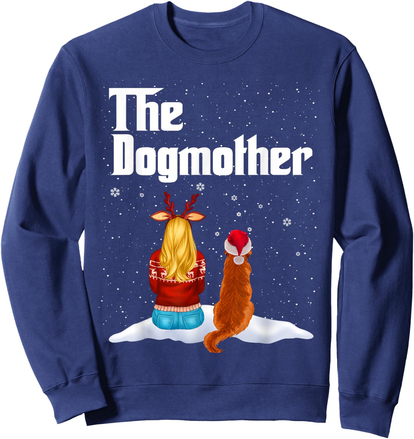 The Dogmother Golden Retriever Dog Mom Christmas Puppy Xmas Sweatshirt - Sweatshirt | Navy