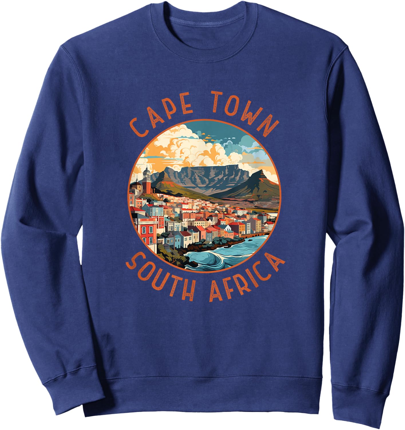 Cape Town South Africa Retro Distressed Circle Travel Sweatshirt - Sweatshirt | Navy