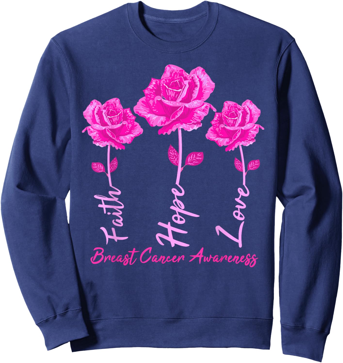 Faith Hope Love Men Pink Tulips Flowers Sweatshirt - Sweatshirt | Navy