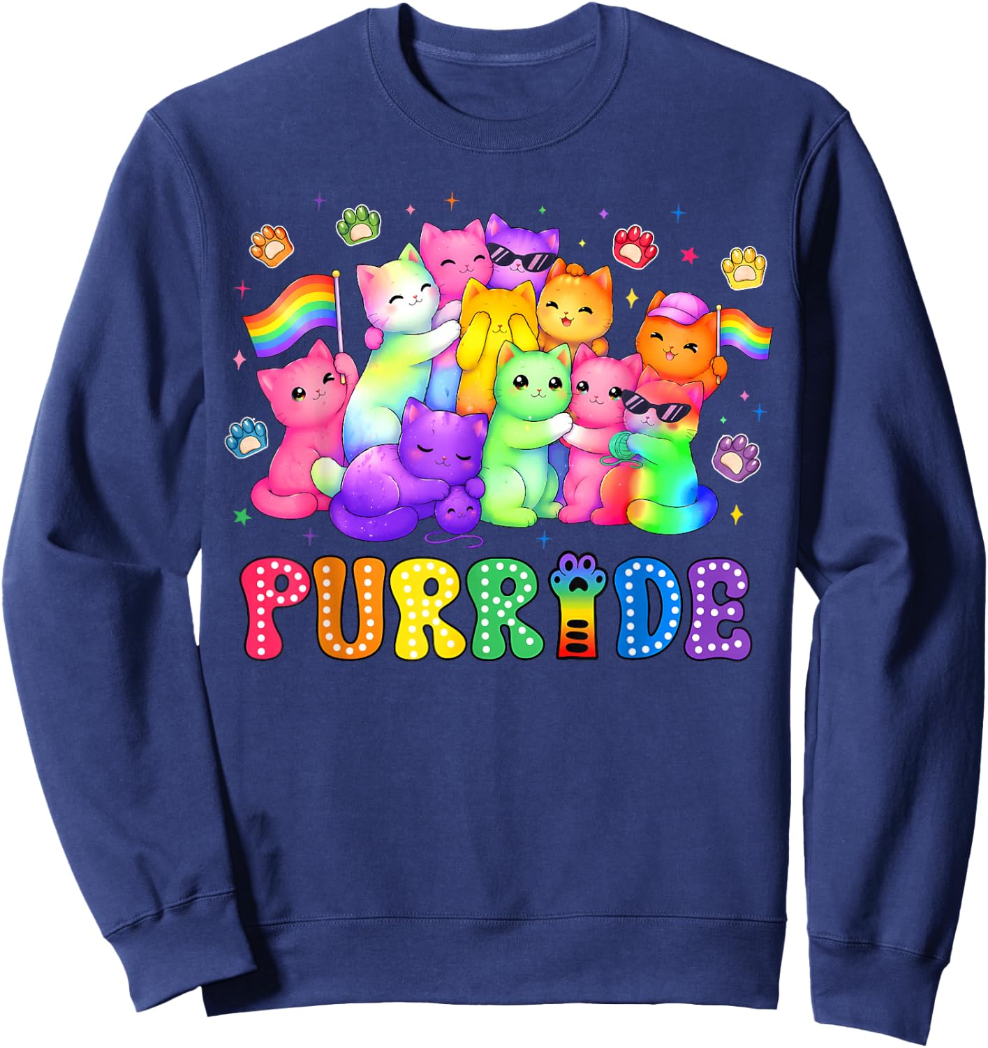 Cute Cat Pride Purride Rainbow LGBT Lovers Men Women Kid Sweatshirt - Sweatshirt | Navy