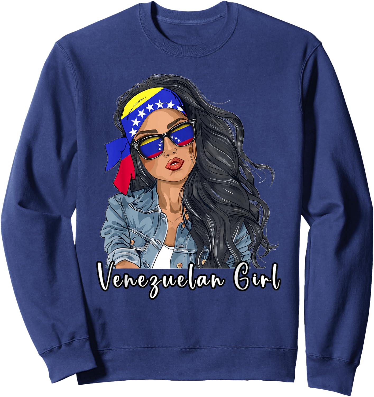 Venezuelana Woman Products Flag Uniform Girl Venezuela Sweatshirt - Sweatshirt | Navy