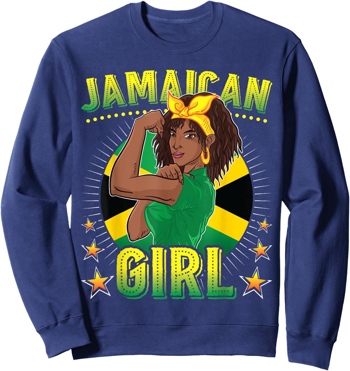 Jamaican Girl Queen Empress Rastafari Reggae Jamaica Flag Sweatshirt - Sweatshirt | Navy