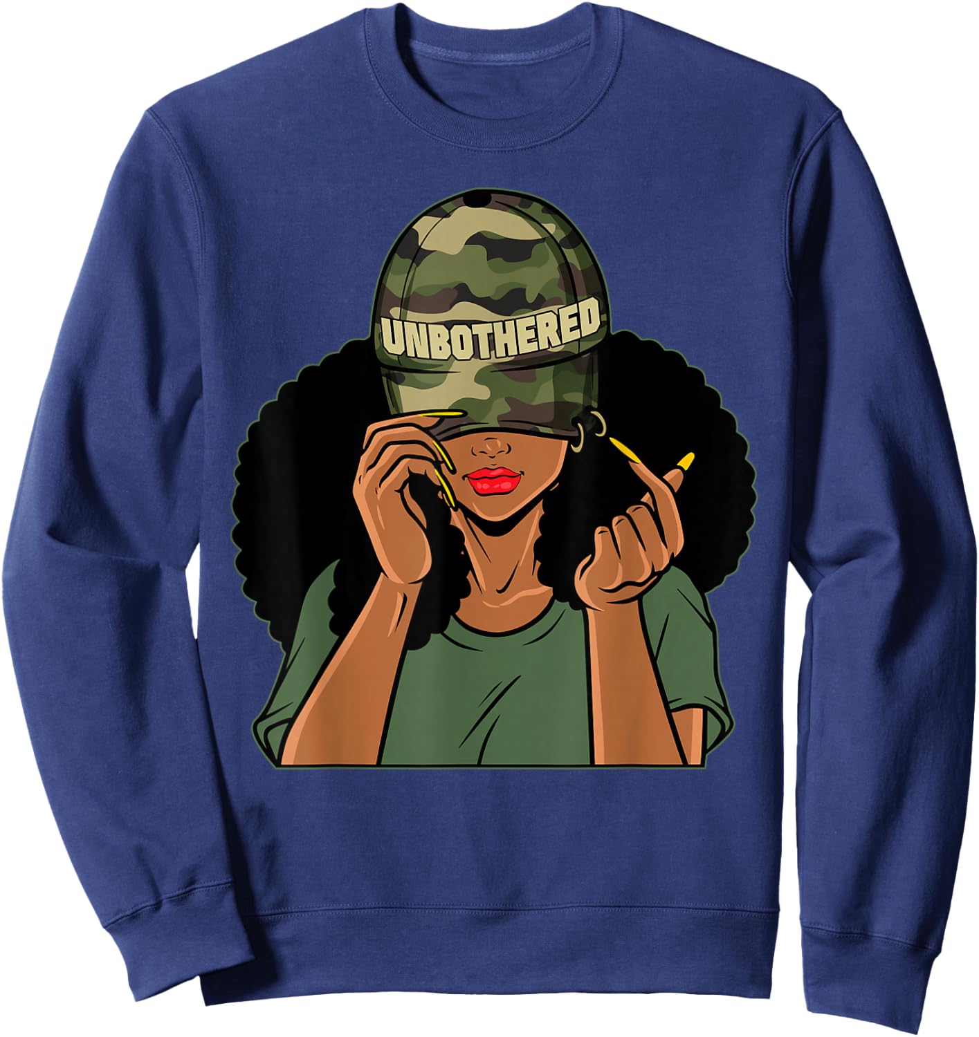 Unbothered Black Girl Camoflauge Afro Woman Black Queen Sweatshirt - Sweatshirt | Navy