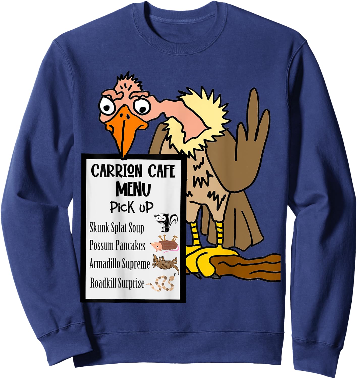 Smileteesfunny Funny Buzzard with Road-kill Menu Sweatshirt - Sweatshirt | Navy
