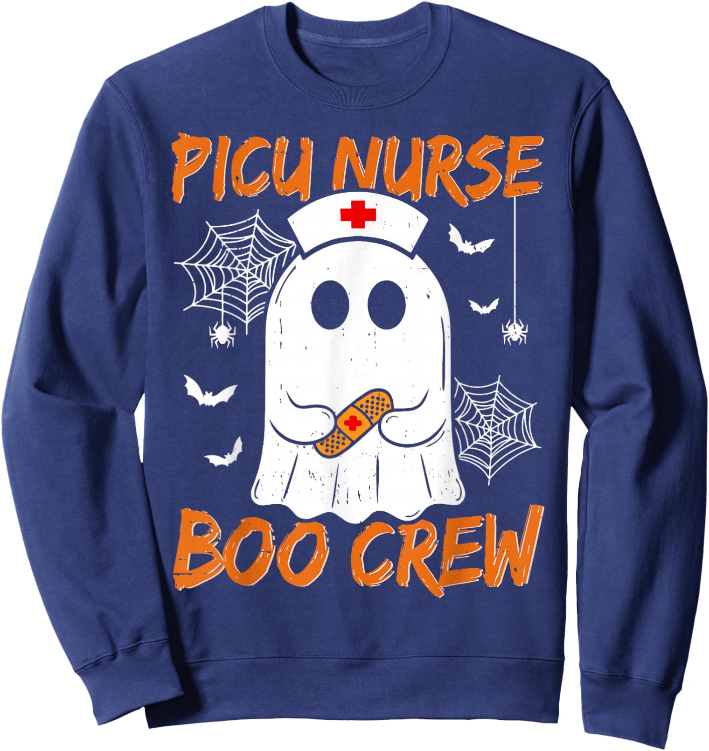 Groovy PICU Nurse Boo Crew Nurse Funny Ghost Halloween Nurse Sweatshirt - Sweatshirt | Navy