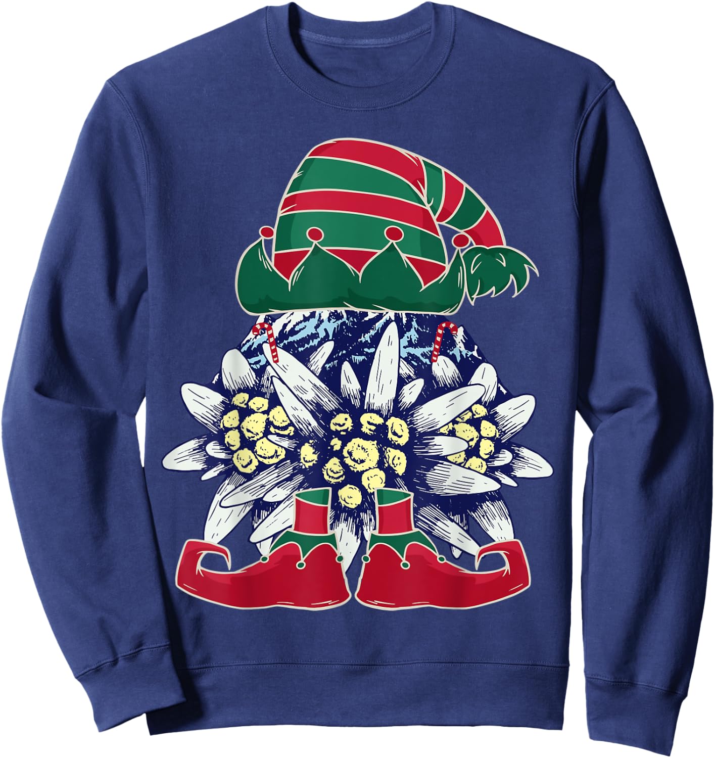 Edelweiss Elf Christmas Alps Hiking Switzerland Xmas Sweatshirt - Sweatshirt | Navy