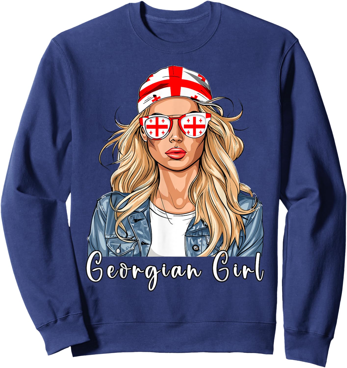 Georgian Flag Souvenirs Woman Girl Products Georgia Sweatshirt - Sweatshirt | Navy