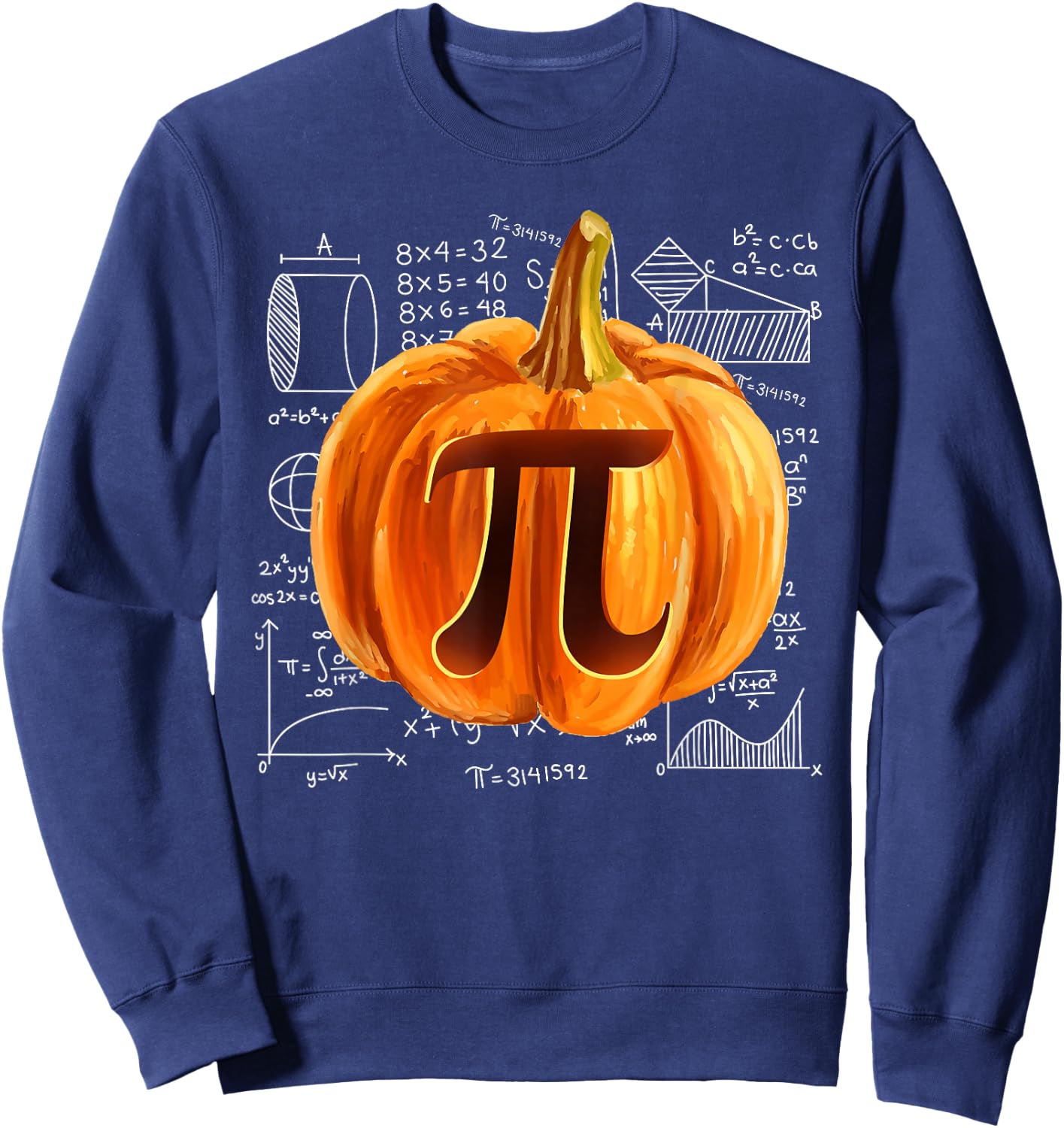 Funny Pumpkin Pie Halloween Thanksgiving Math Teacher Pi Day Sweatshirt - Sweatshirt | Navy