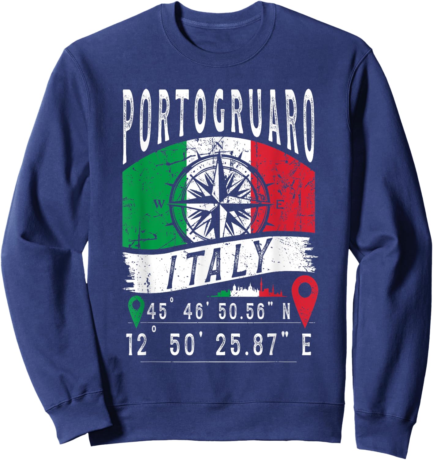 Portogruaro Italy Flag Italia GPS Coordinates Of Portogruaro Sweatshirt - Sweatshirt | Navy