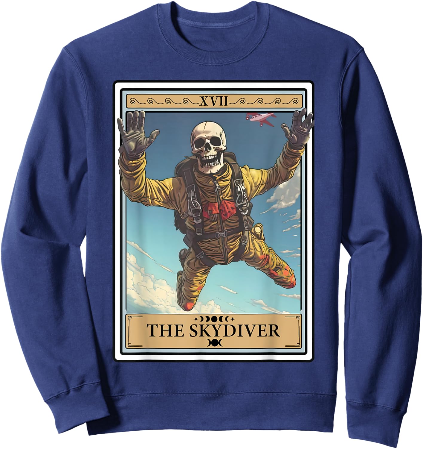 Skydiver Skydiving Tarot Card Skeleton Parachuting Funny Sweatshirt - Sweatshirt | Navy