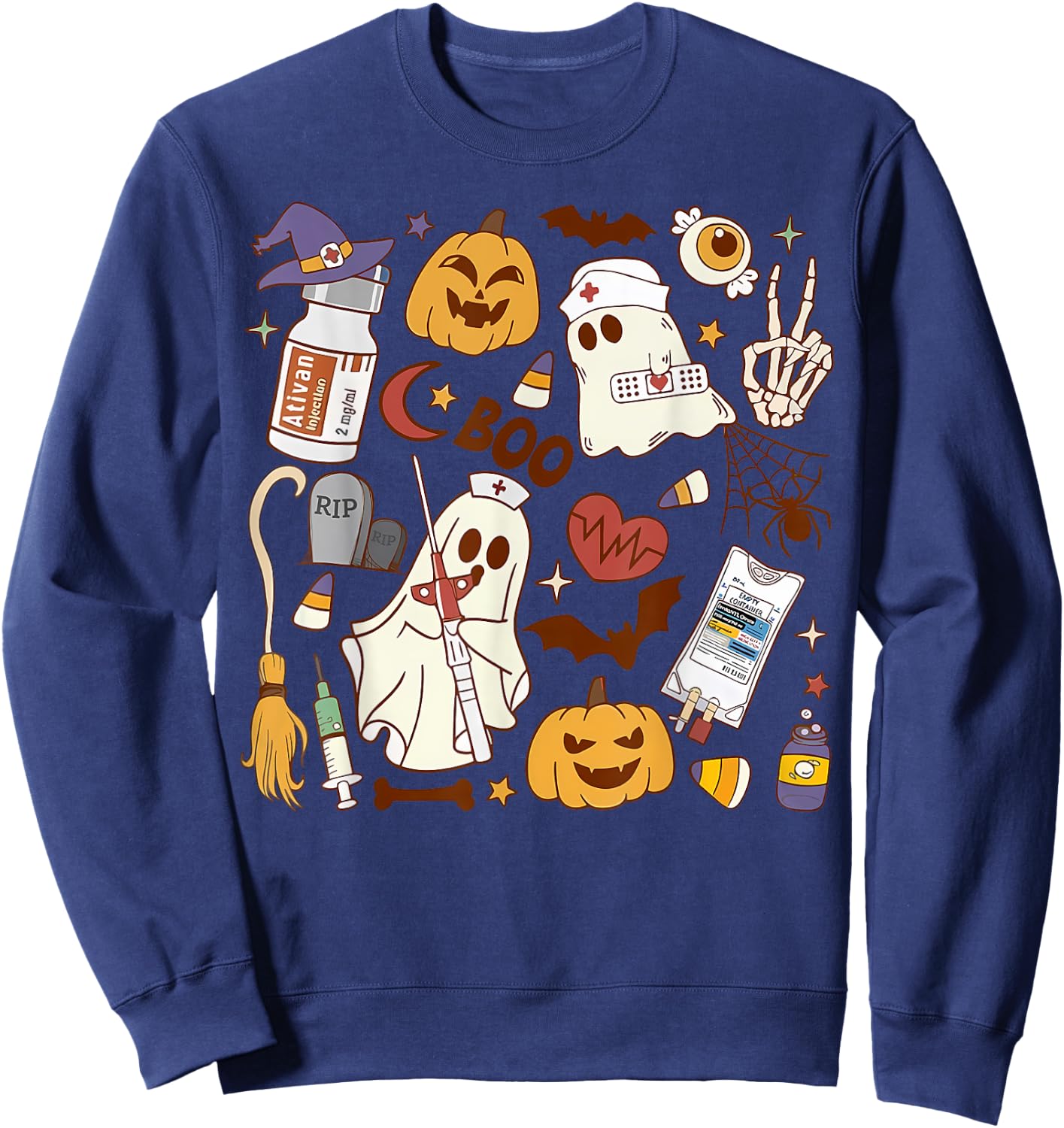 Cardiology Nurse Boo Crew Spooky Cardiac Nursing Halloween Sweatshirt - Sweatshirt | Navy