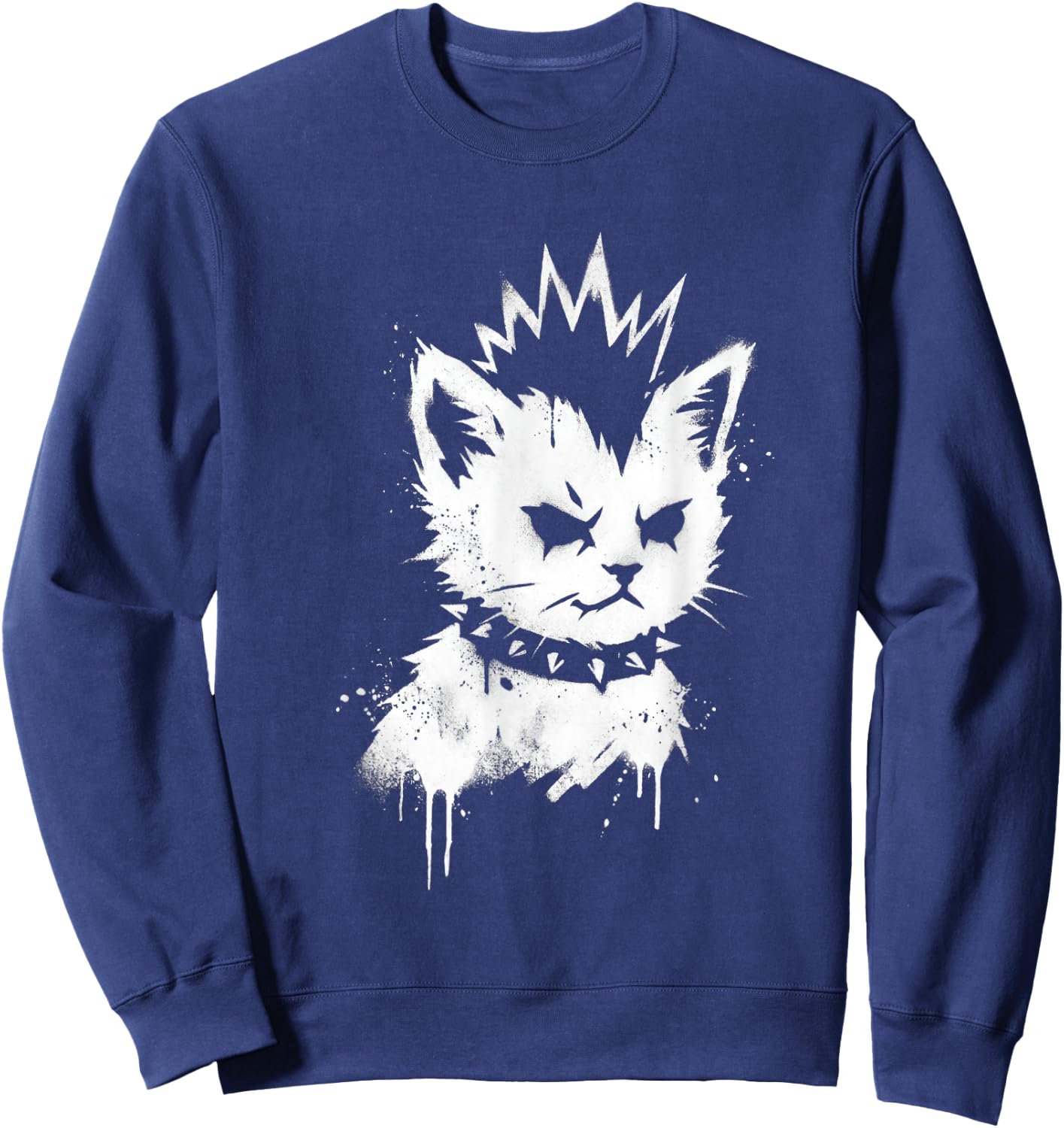 Punk Kitten Funny Mohawk Cat Rock Grunge Women Men Sweatshirt - Sweatshirt | Navy