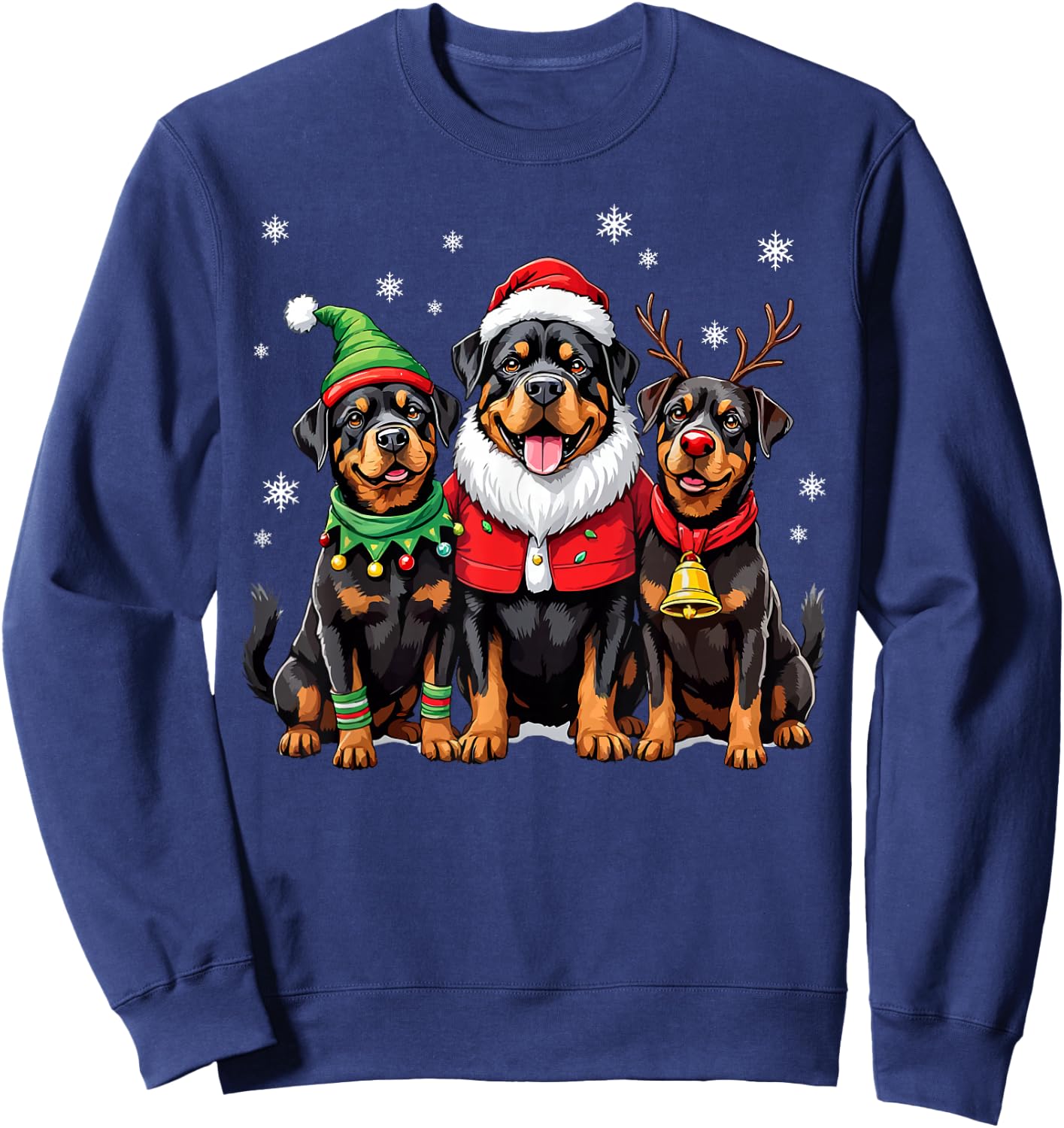 Rottweiler Christmas Dogs Funny Santa Reindeer Elf Holiday Sweatshirt - Sweatshirt | Navy