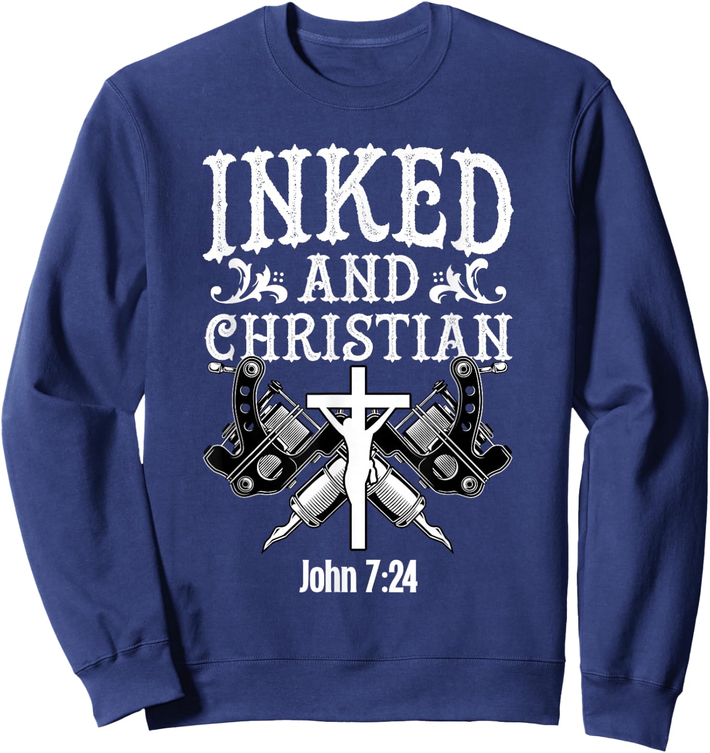 Inked And Christian Jesus Tattooed Women Ink Tattoo Lady Sweatshirt - Sweatshirt | Navy