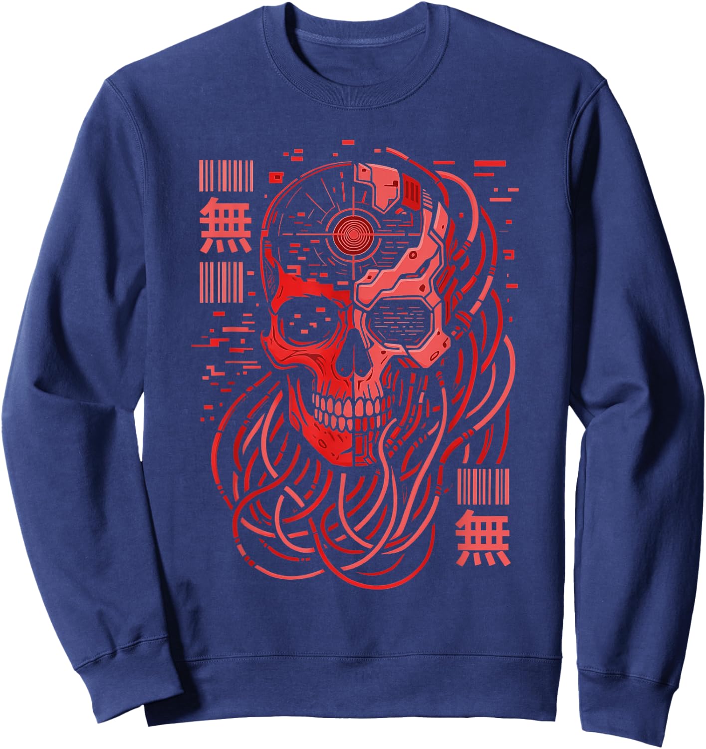 Void Mecha Skull Retro Cyberpunk Goth Techwear Aesthetic Sweatshirt - Sweatshirt | Navy
