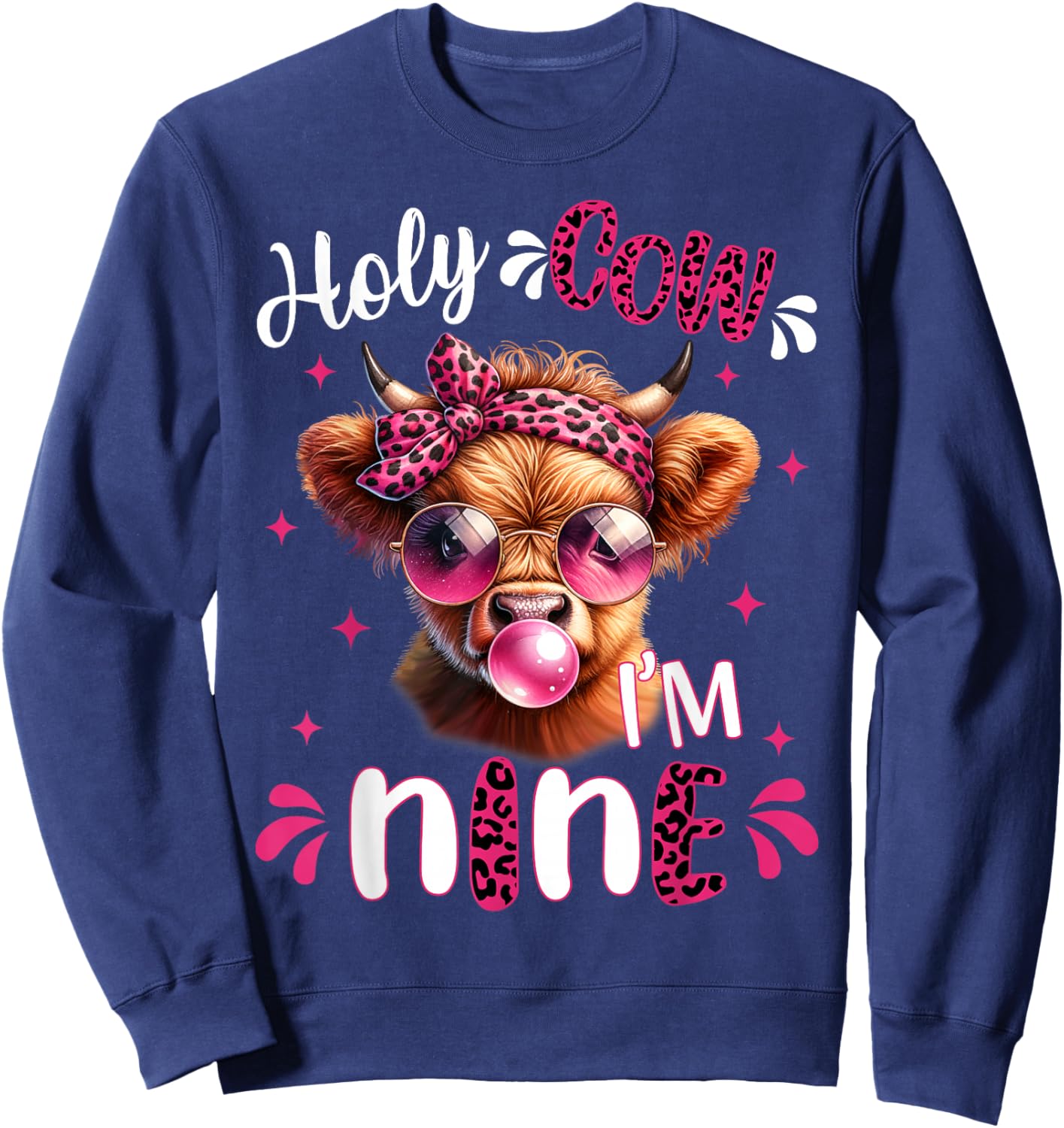 I'm Nine Years Old Girl It's My 9th Birthday Highland Cow Sweatshirt - Sweatshirt | Navy