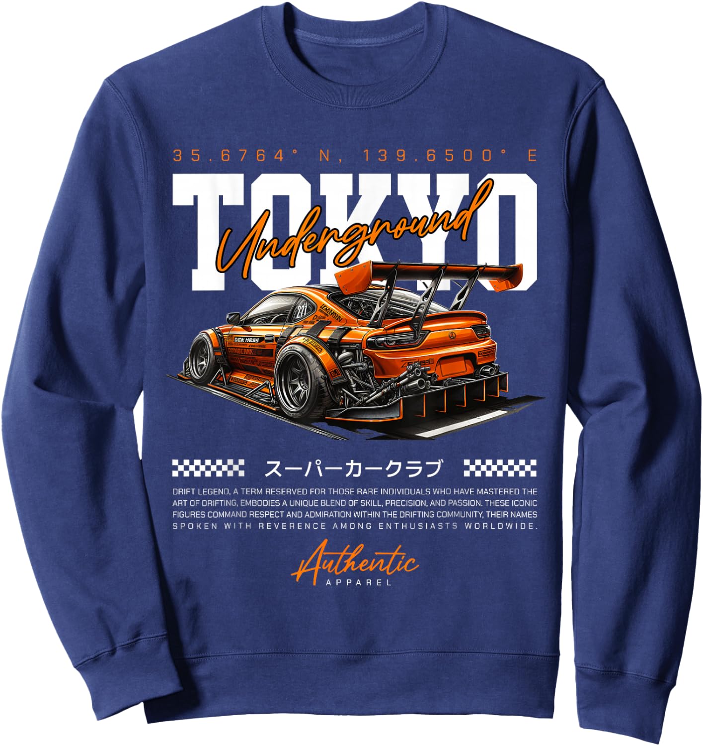 Cool Retro Vintage Japanese JDM Tokyo Japan Drift Race Car Sweatshirt - Sweatshirt | Navy