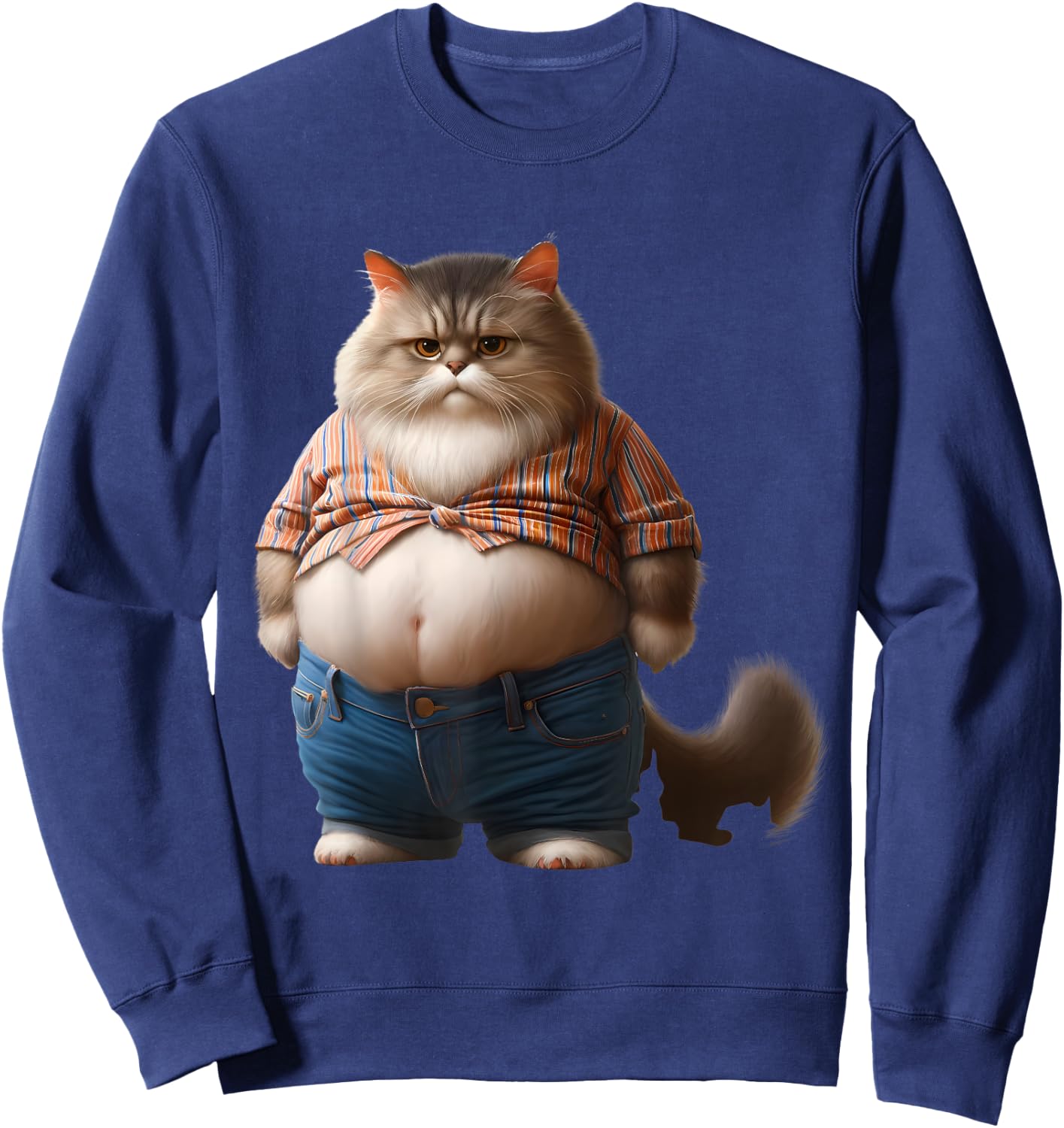 Funny Fat Cat Graphic Fat Kitten Design Chubby Cat Lover Men Women Girls Kids Sweatshirt - Sweatshirt | Navy