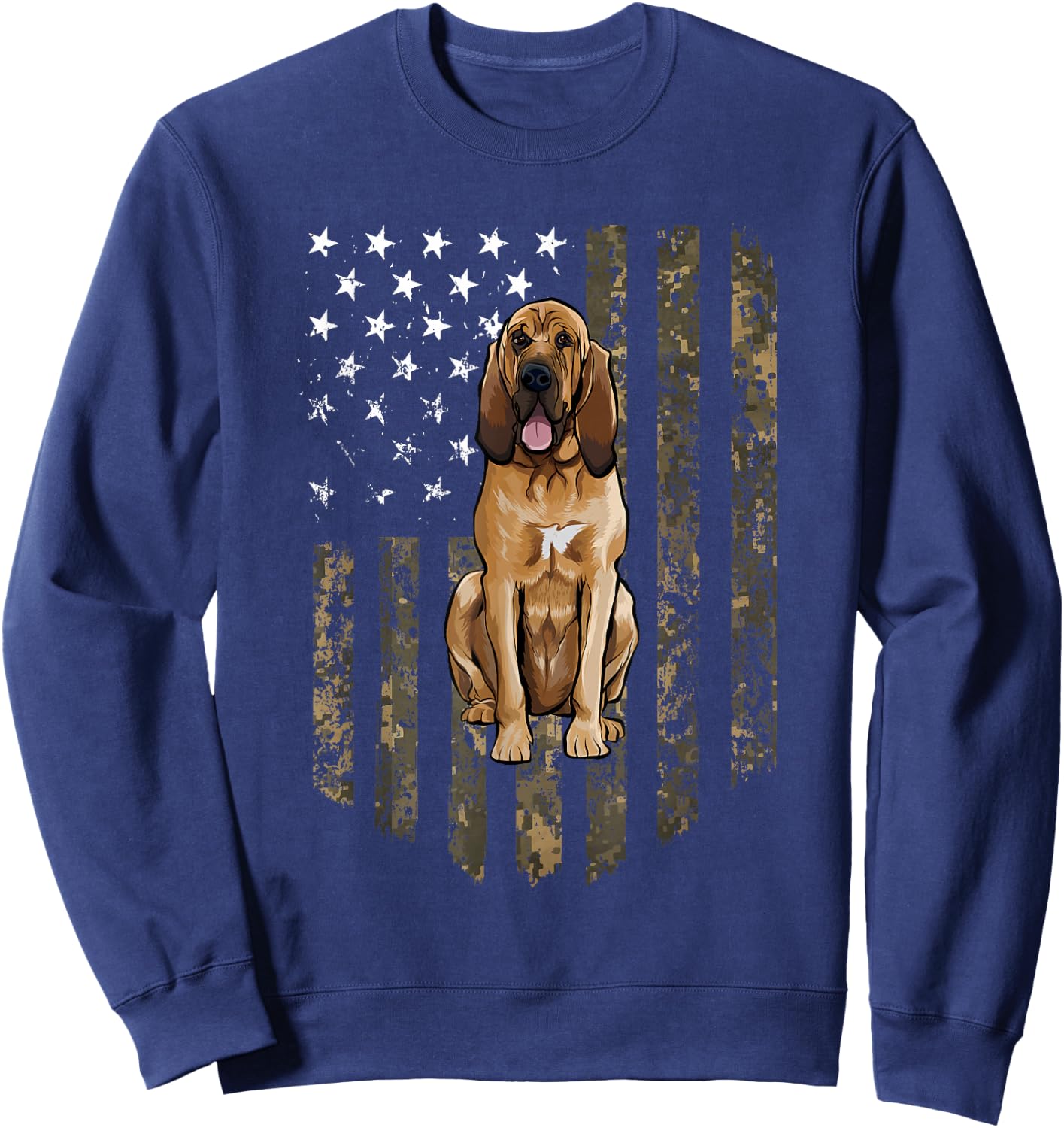 Camo American Flag Bloodhound 4th of July USA Sweatshirt - Sweatshirt | Navy