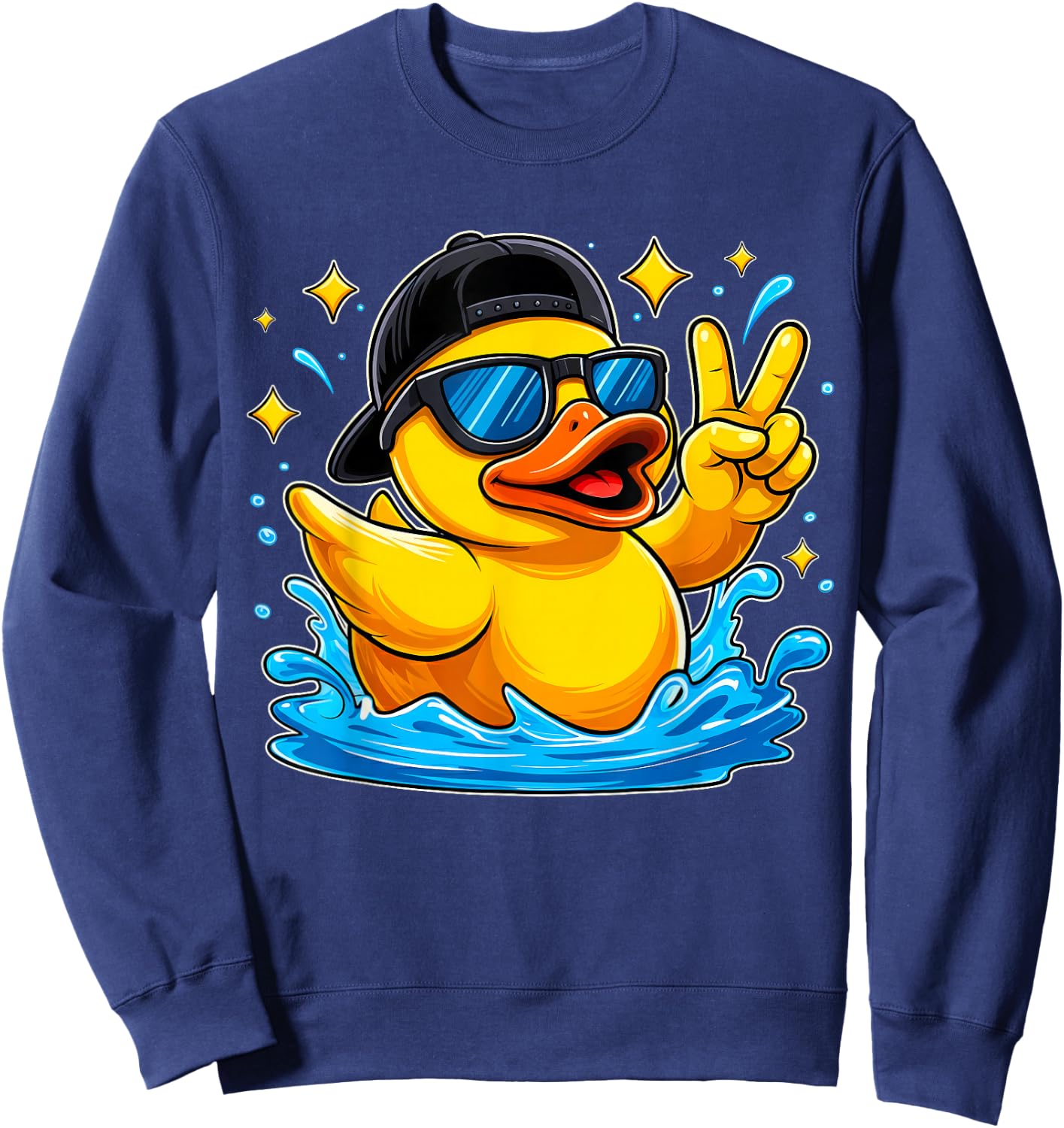 Funny Peace Sign Yellow Rubber Duck Sunglasses Kids Boys Sweatshirt - Sweatshirt | Navy