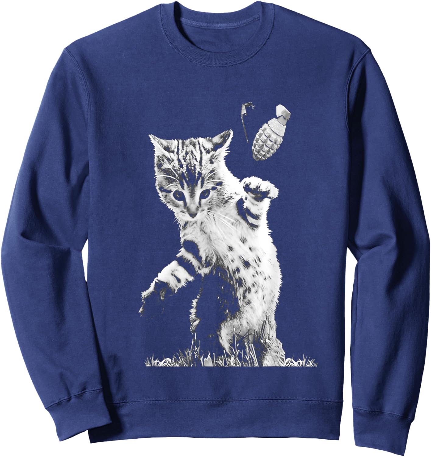 Cat Throwing Grenade Funny Kitty Cat Grenade Scene Cat Lover Sweatshirt - Sweatshirt | Navy