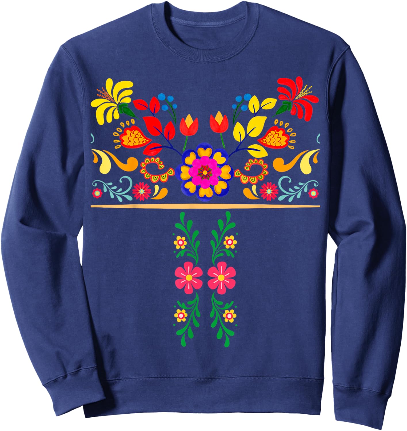 Traditional Mexican Flowers - Spanish Latina Mexican Pride Sweatshirt - Sweatshirt | Navy