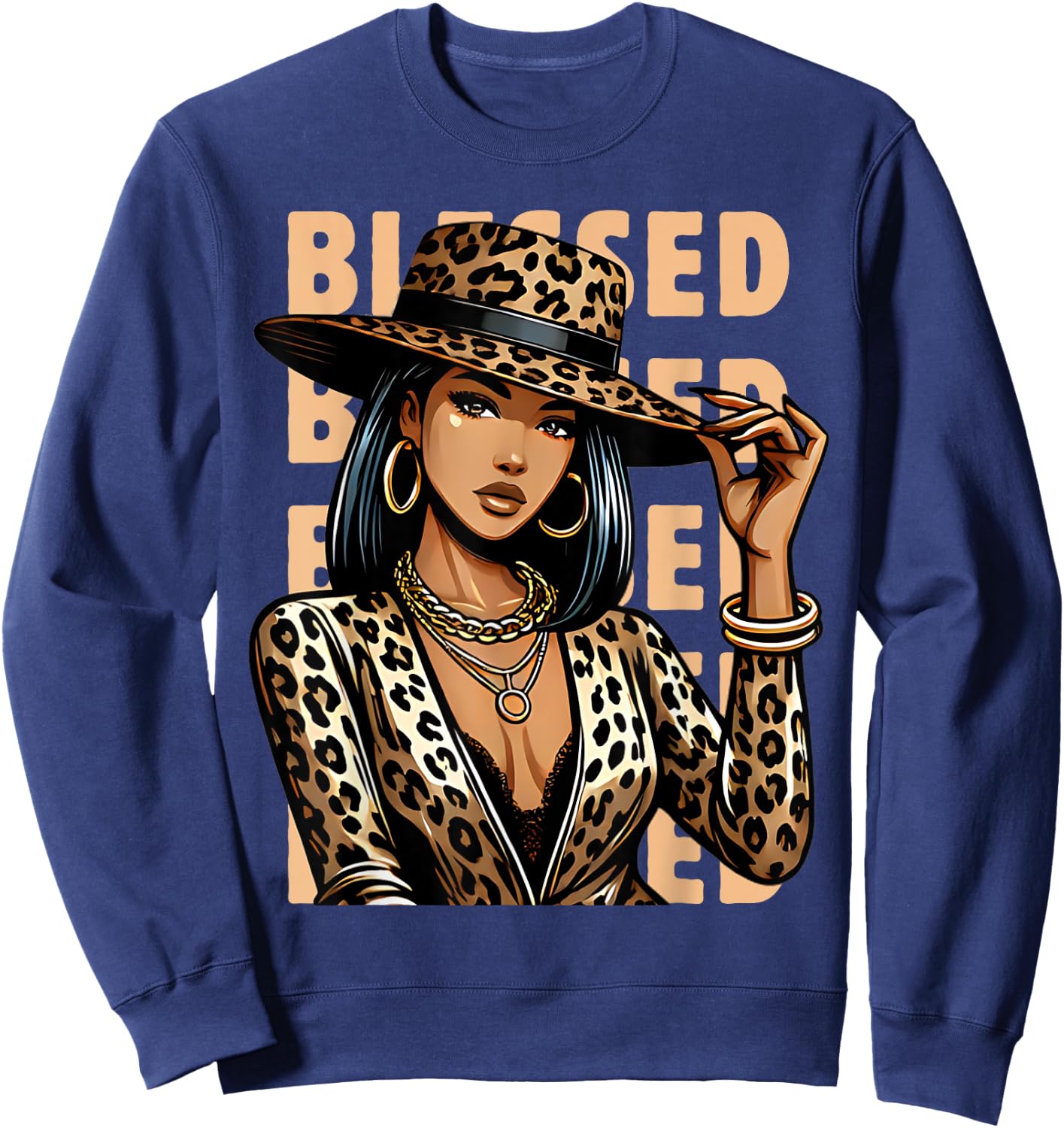 Blessed Black Cowgirl Leopard Western Swag African Christian Sweatshirt - Sweatshirt | Navy