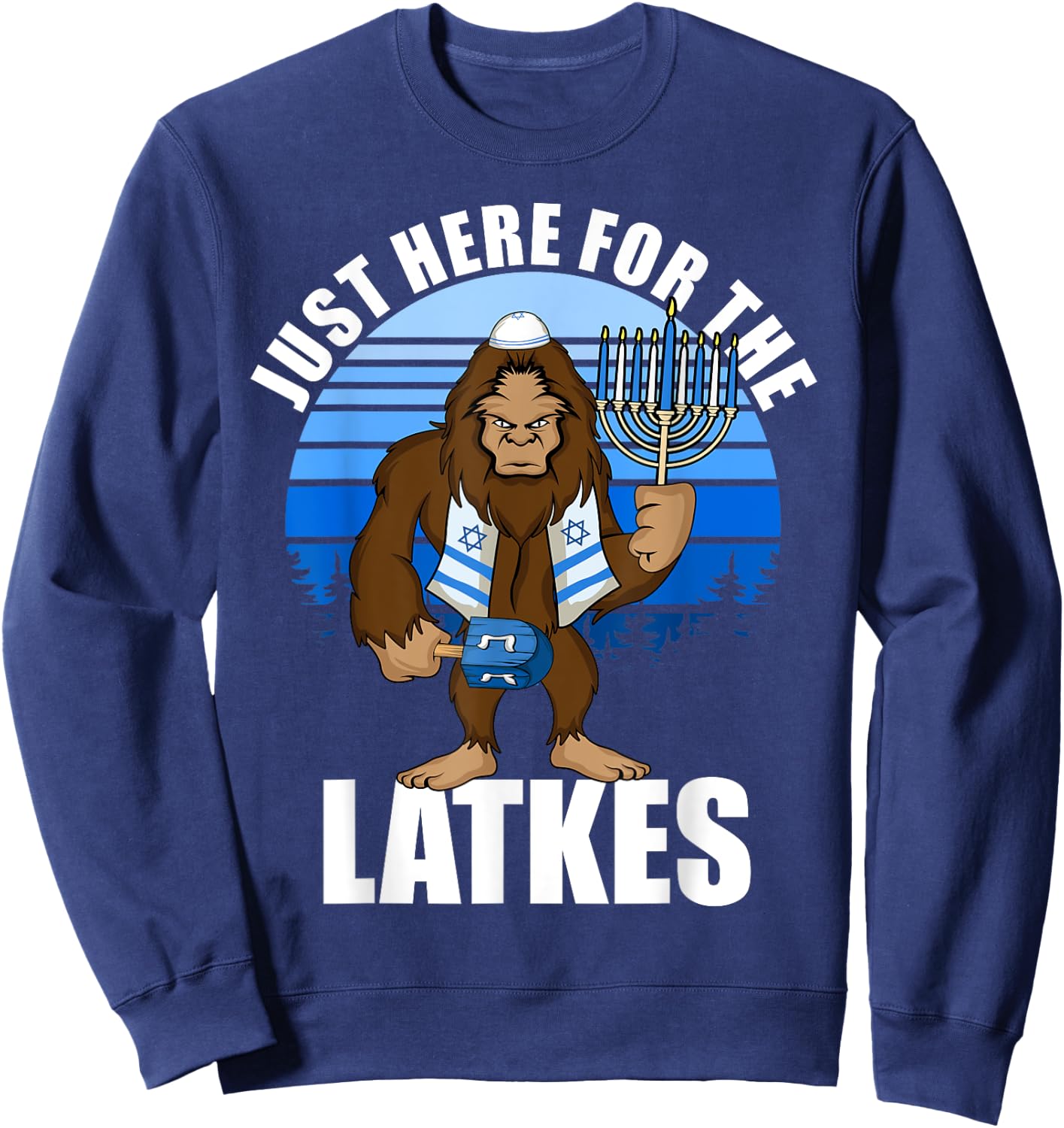 Just Here For The Latkes Hanukkah Bigfoot Boy Men Sweatshirt - Sweatshirt | Navy