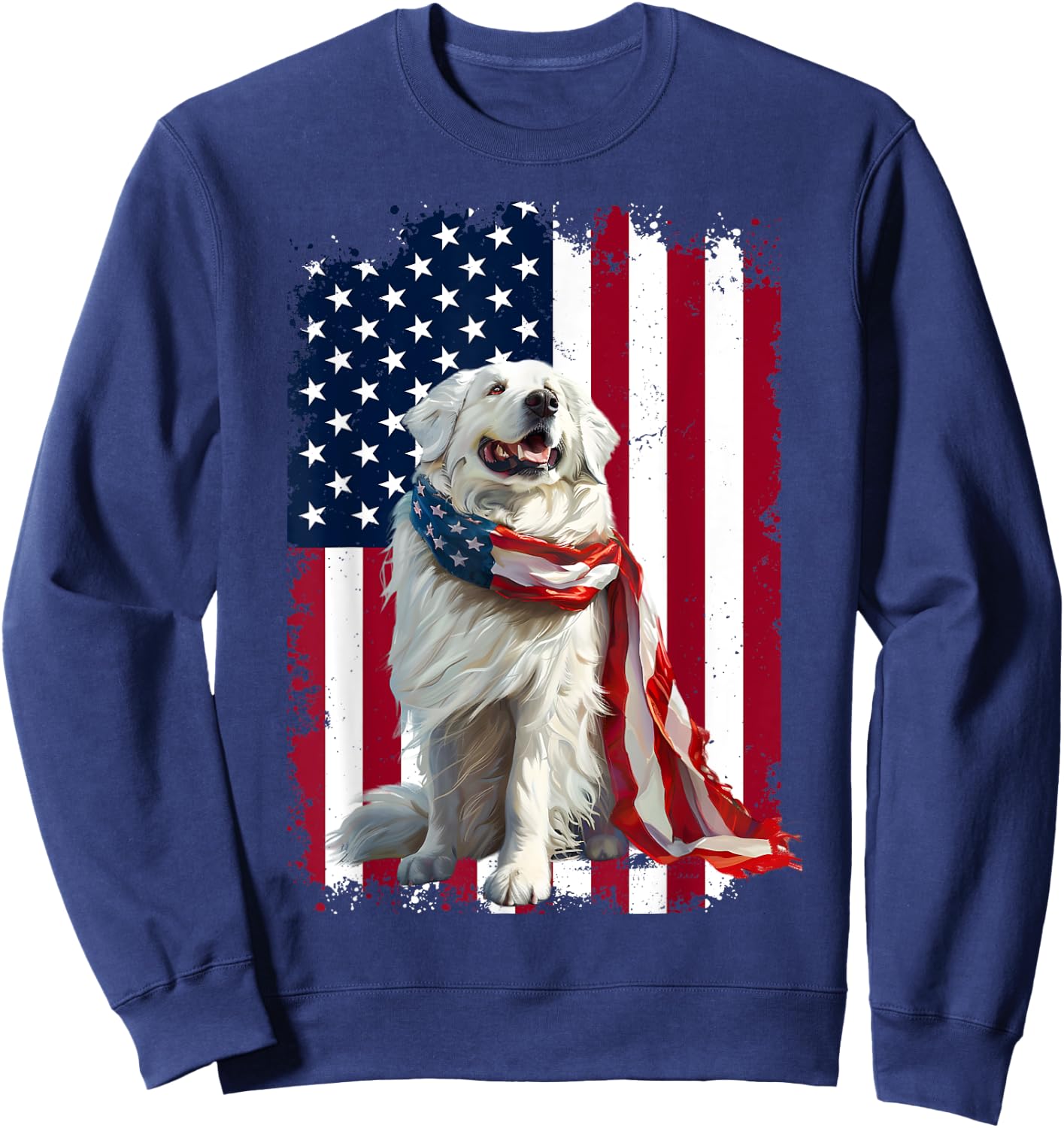 Great Pyrenees American Flag 4th Of July Great Pyrenees Sweatshirt - Sweatshirt | Navy