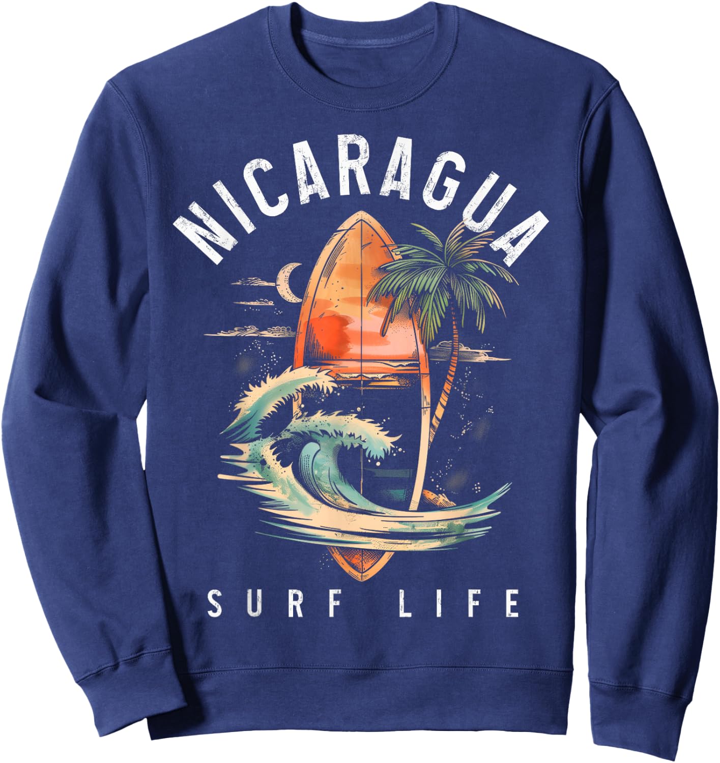 Nicaragua Nica Surf Vintage Surfing Surfer Sweatshirt - Sweatshirt | Navy