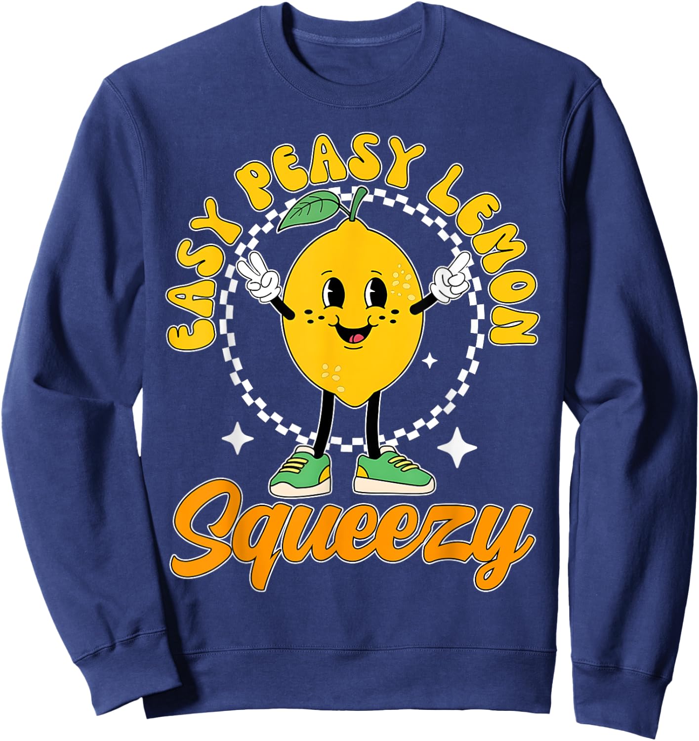 Retro Groovy Easy Peasy Lemon Squeezy Hello Summer Vacation Sweatshirt - Sweatshirt | Navy
