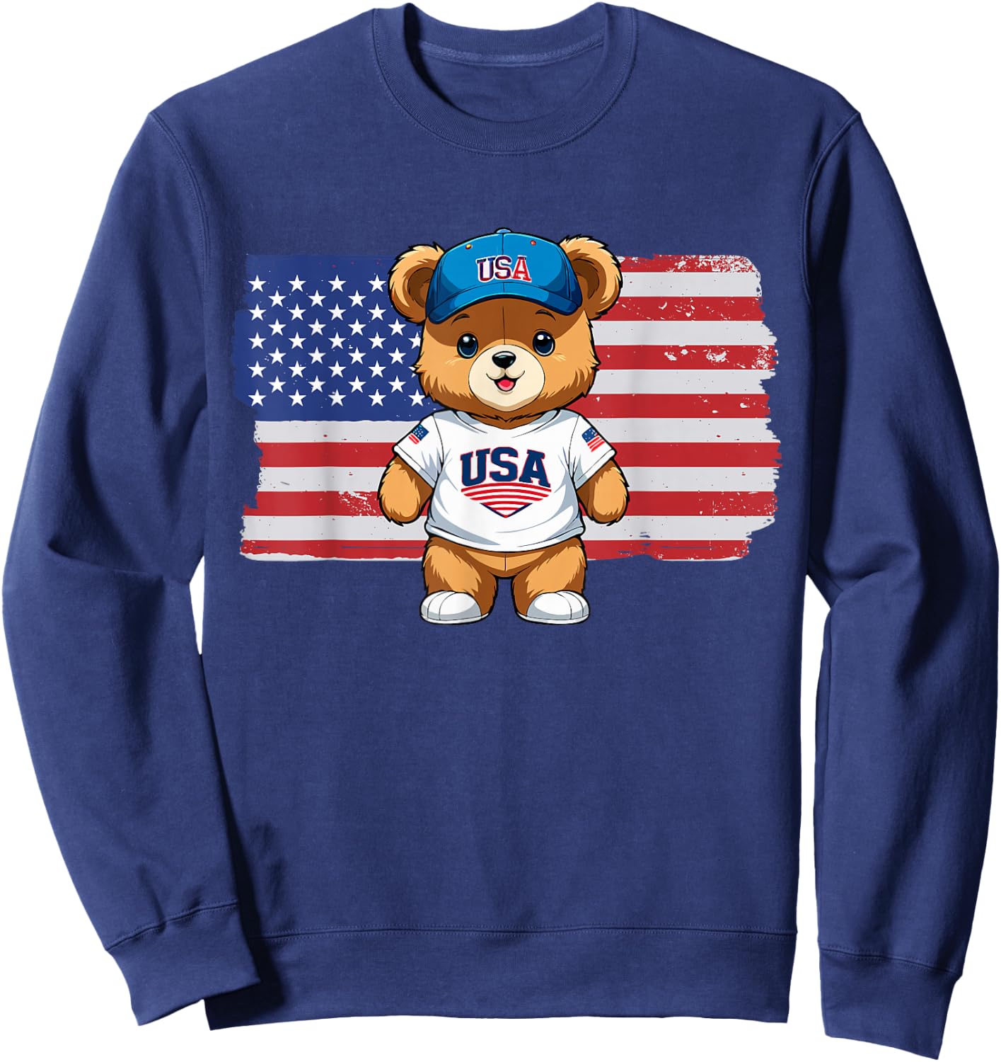 America US Flag Teddy Bear Patriot Sweatshirt - Sweatshirt | Navy