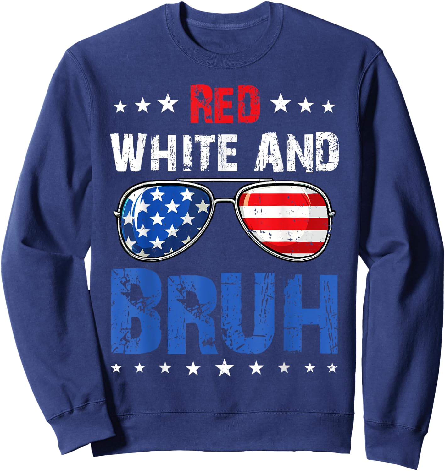 Red White And Bruh 4th Of July Boys Patriotic Teens Kids Sweatshirt - Sweatshirt | Navy