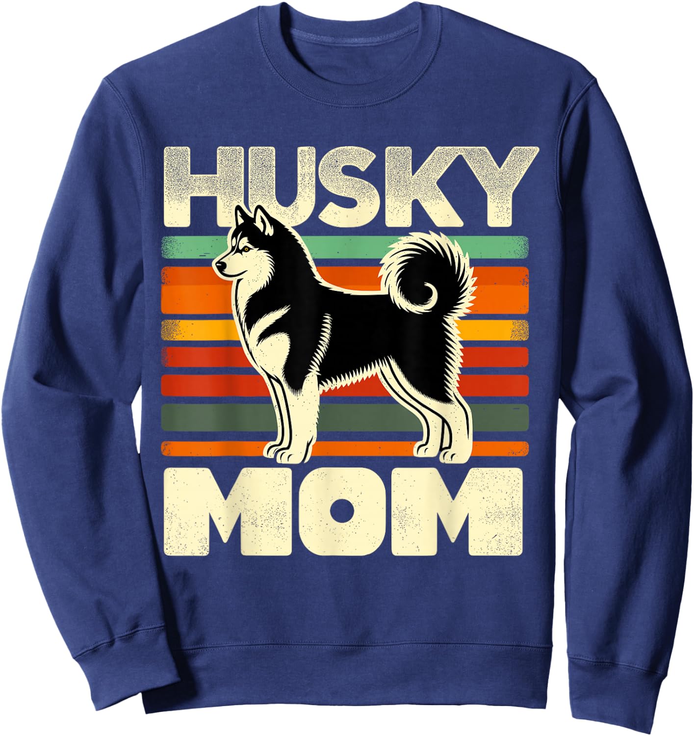 Retro Husky Mom Dog Mother Pet Siberian Huskies Mama Sweatshirt - Sweatshirt | Navy