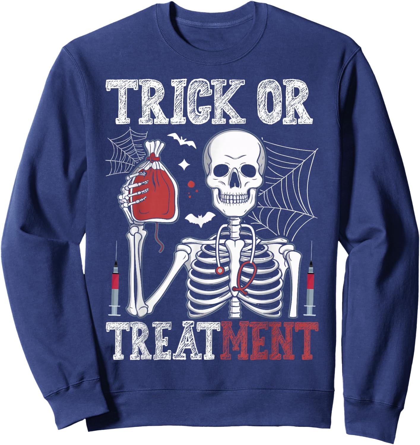 Trick Or Treatment Skeleton Doctor Halloween Sweatshirt - Sweatshirt | Navy