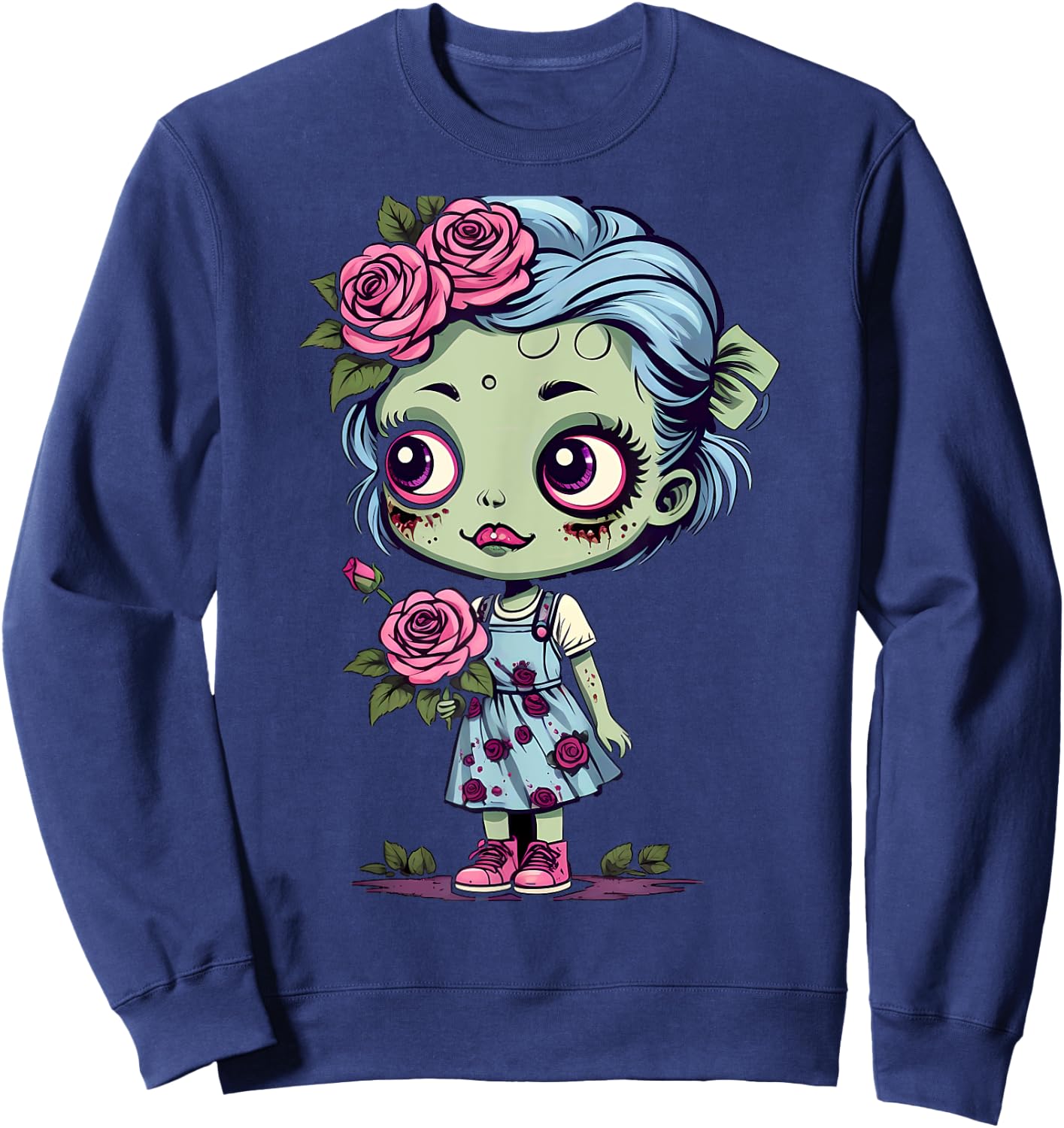 Flowers Zombie Girl Halloween Costume Sweatshirt - Sweatshirt | Navy