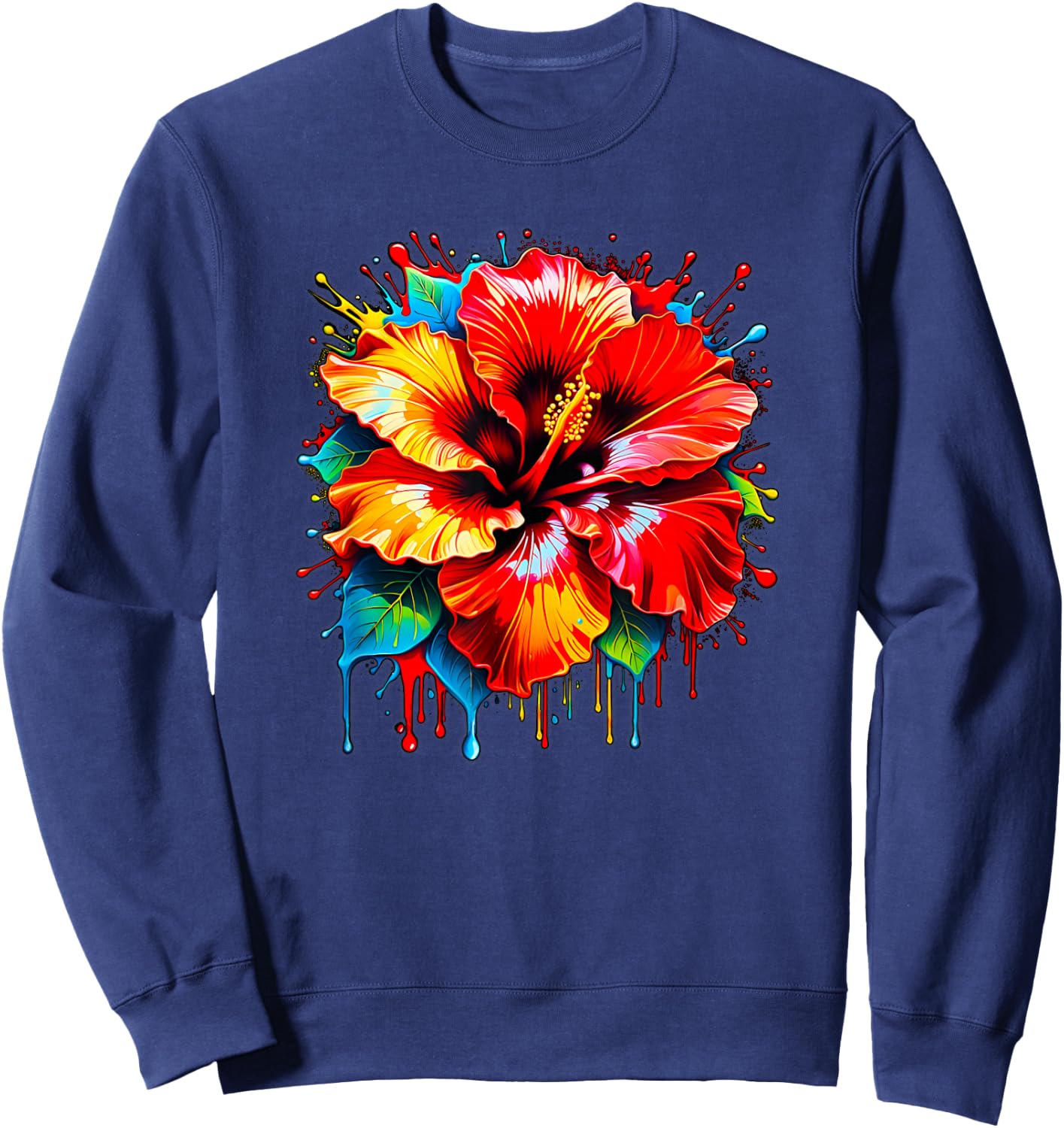 Cute Colorful Maga Hibiscus Flower Graphic Summer Design Women Kids Sweatshirt - Sweatshirt | Navy