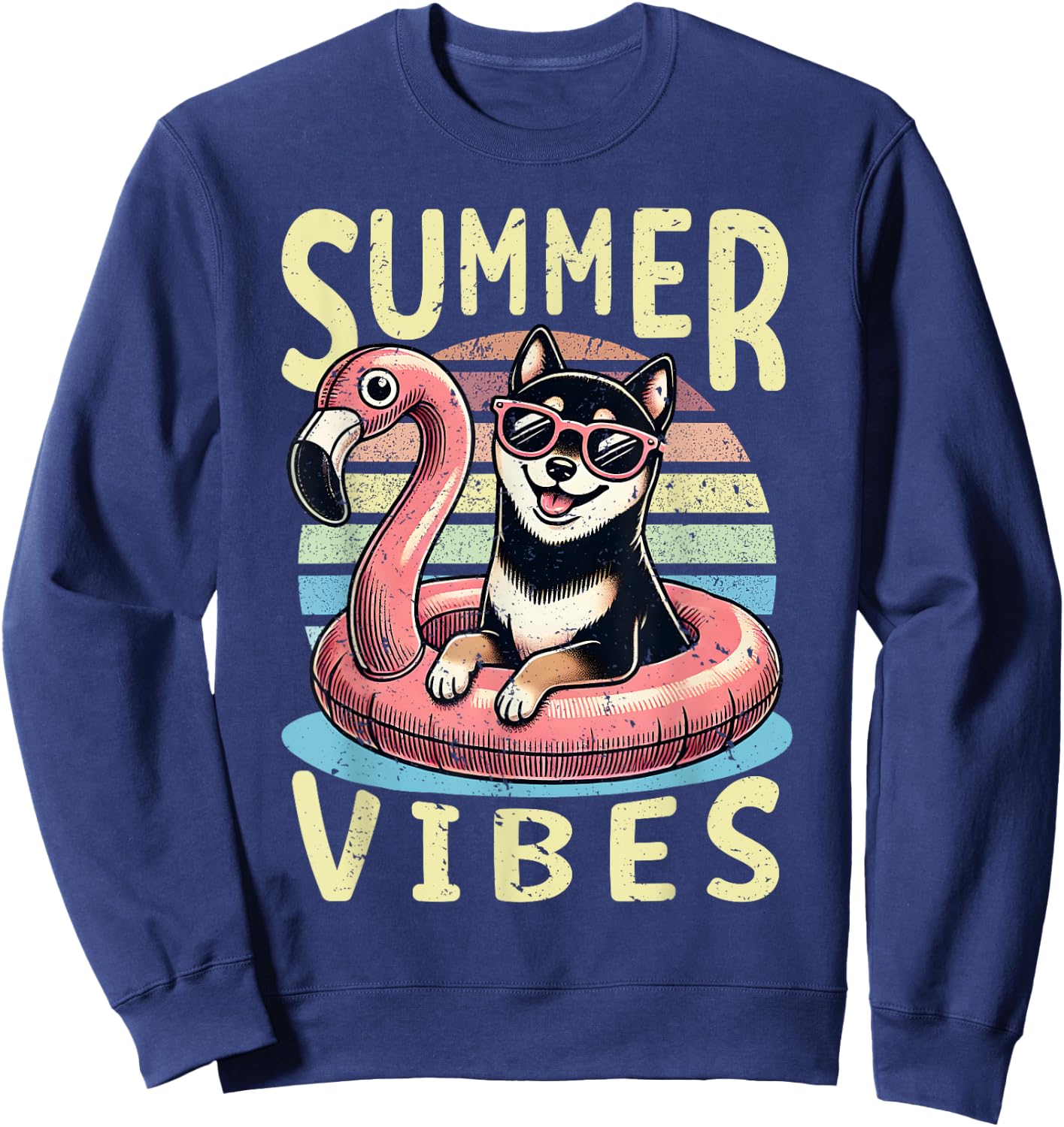 Retro Summer Vibes Black and Tan Shiba Inu Dog Vacation Trip Women Girls Kids Sweatshirt - Sweatshirt | Navy