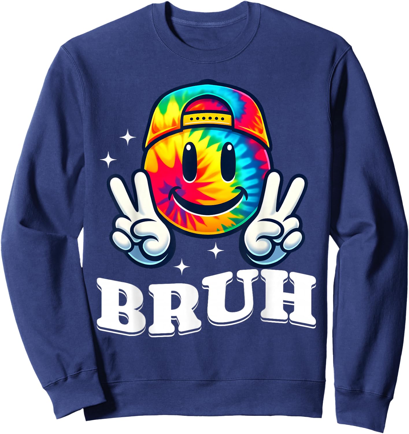 Peace Bruh For Girls Kids Boys Tie Dye Retro Groovy Birthday Sweatshirt - Sweatshirt | Navy