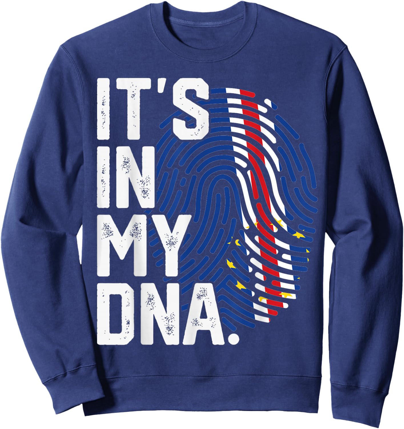 Cape Verde Roots Flag Fingerprint Graphic Patriotic Sweatshirt - Sweatshirt | Navy